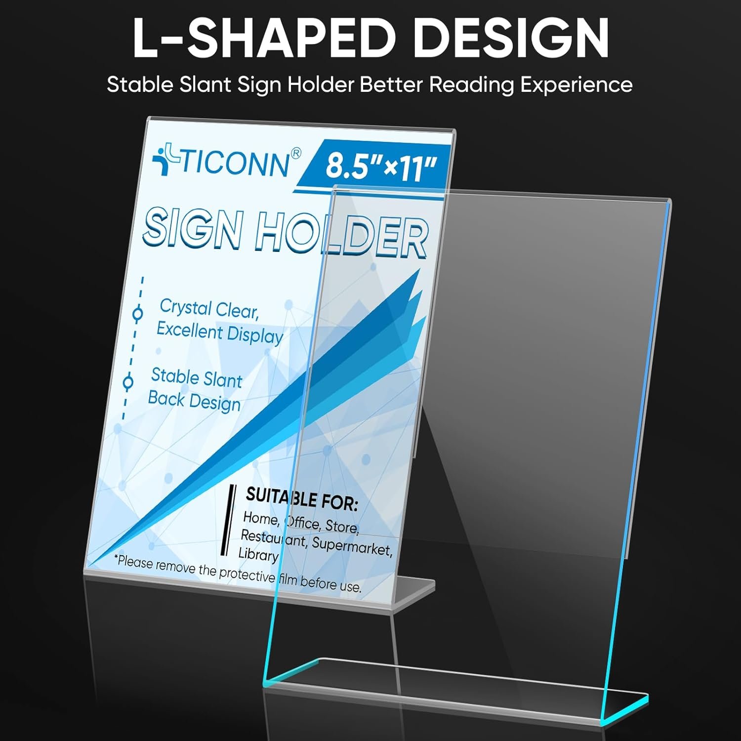 wholesale ticonn 8.5 x 11 acrylic sign holder, l shape clear sign stand for displaying, plastic paper holder for office, store, restaurant (vertical 3 pack) factory & supplier oem odm