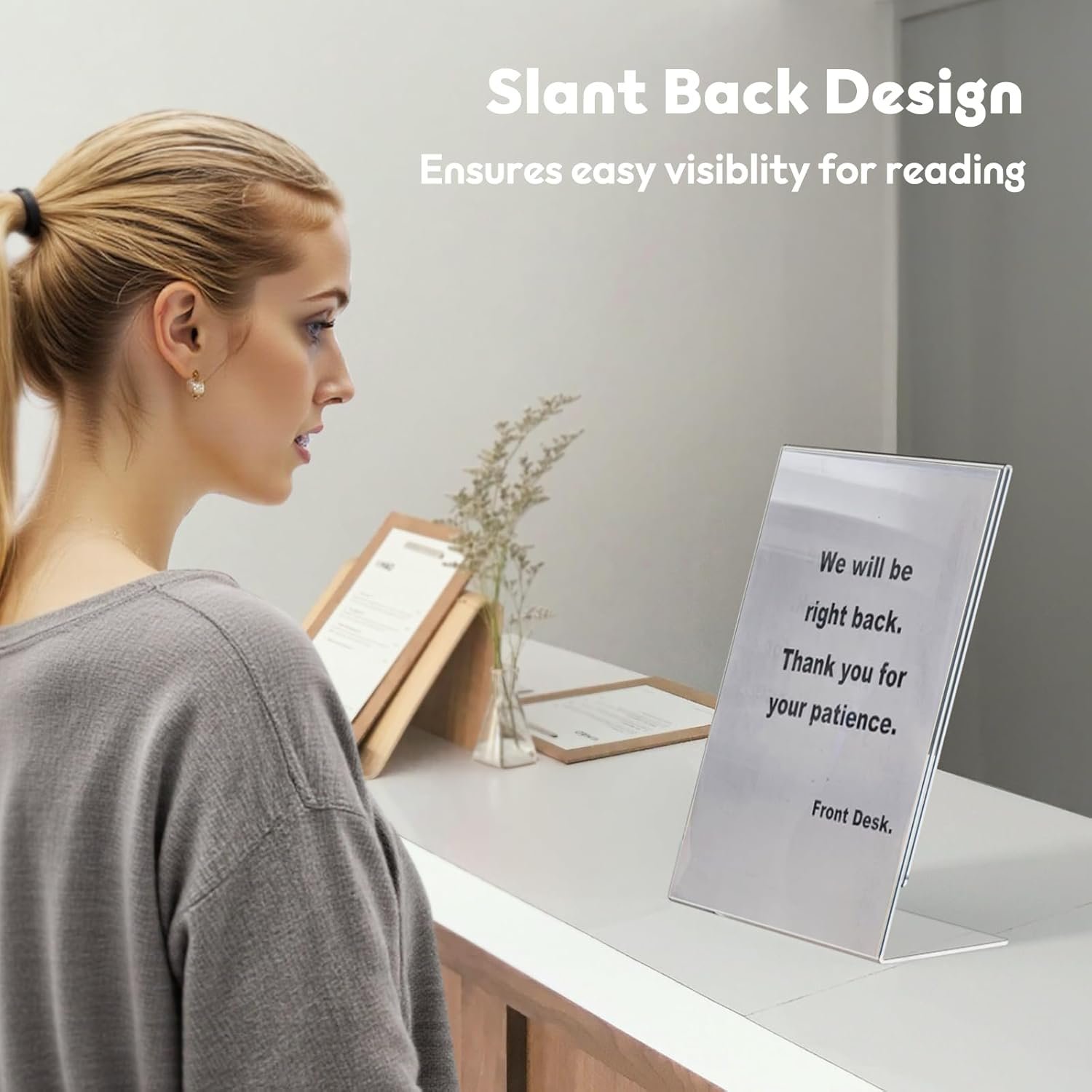 wholesale niubee slanted back acrylic sign holder 8.5 x 11 inches, clear plastic sign holder paper display table stand for office, store, restaurant (3 pack) factory & supplier oem odm