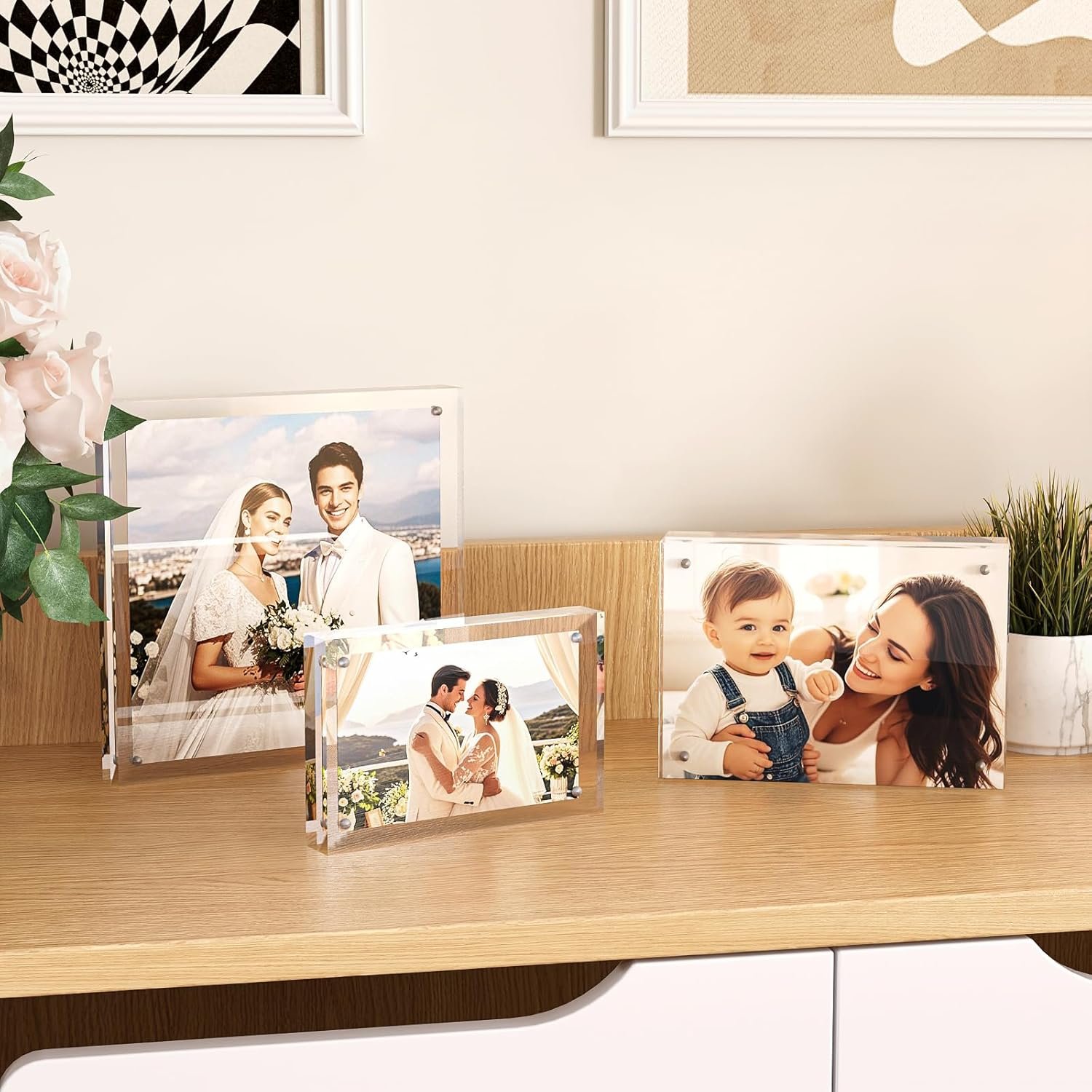 wholesale egofine 4x6 acrylic frames 6 pack, 20mm thicker frameless clear picture frames, double sided magnetic picture frames, free standing desktop display factory & supplier oem odm