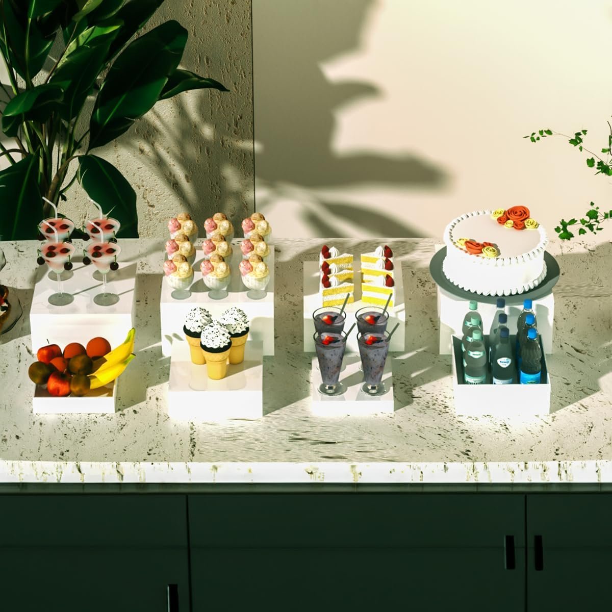 oem odm acrylic display risers, 5-sided acrylic riser with hollow bottoms,perfect for weddings,cupcake candy food,parties,brunch,buffet factory & wholesale supplier