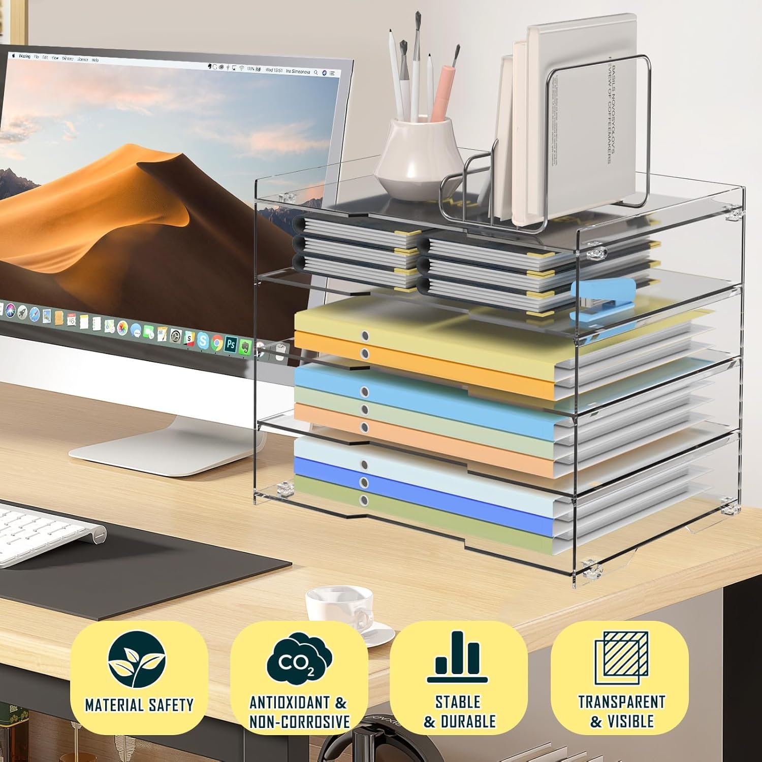 oem odm kku 5 tier clear acrylic desk organizer - letter tray paper file desk organizer and accessories for office supplies factory & wholesale supplier