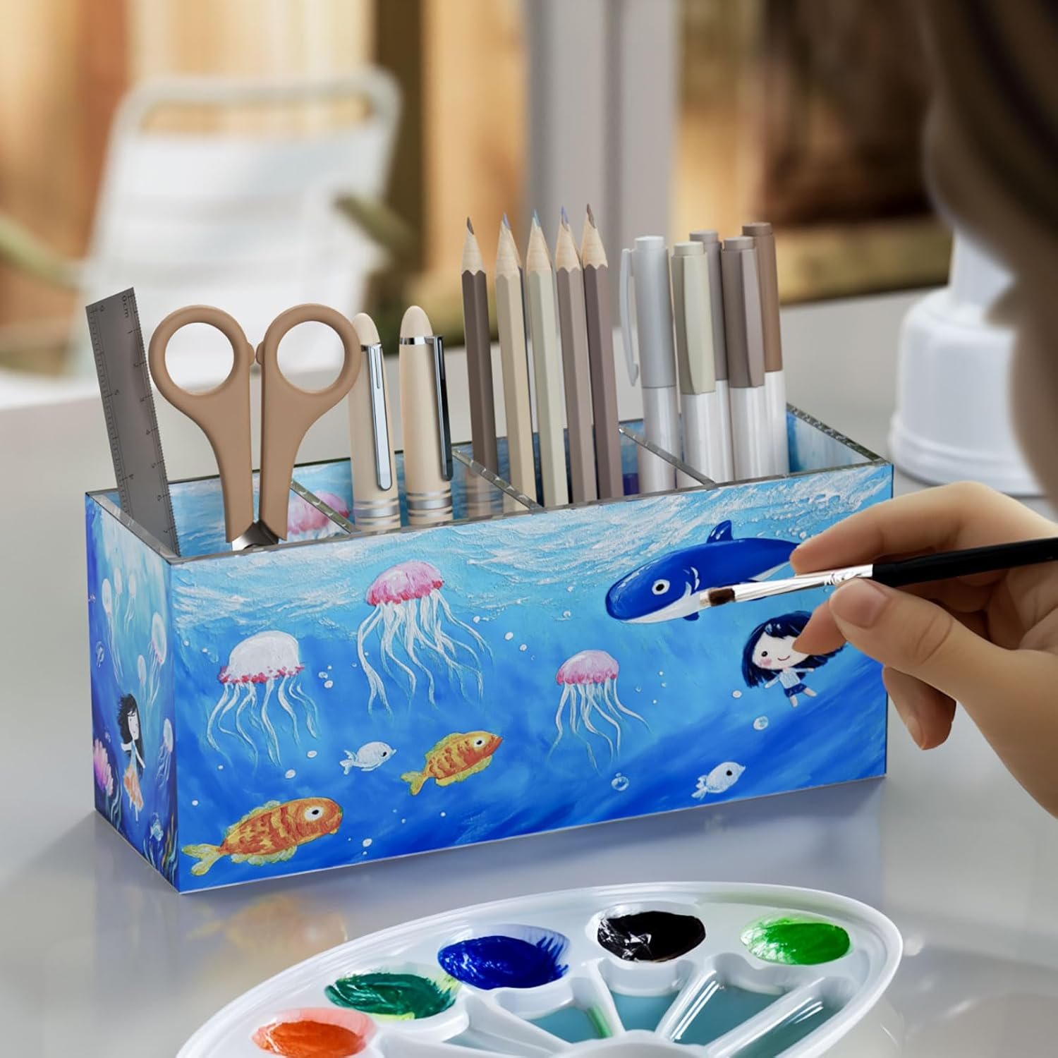 oem odm niubee acrylic pen holder 4 compartments, clear pencil organizer cup for countertop desk accessory storage factory & wholesale supplier