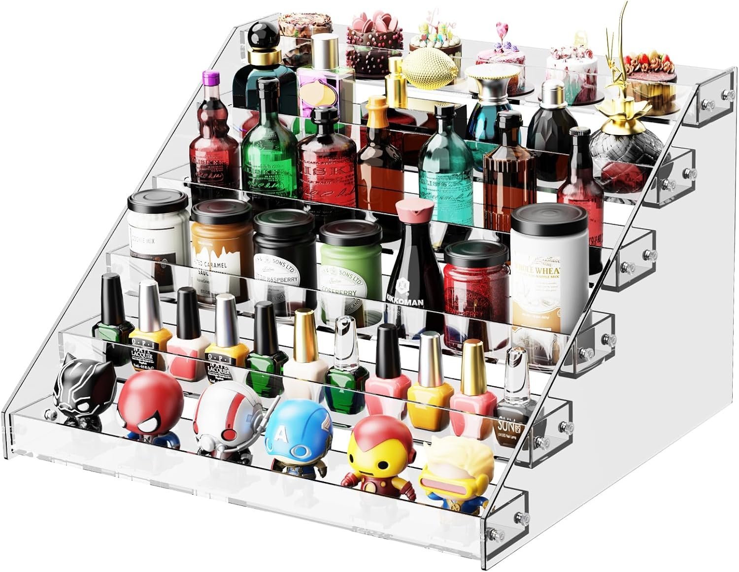 wholesale acrylic display shelf,risers display stands,perfume organizer,cupcake stand,tiered display stand,sticker display,card stands for display,card display stand,figure display，spice rack(6 tier) factory & supplier oem odm