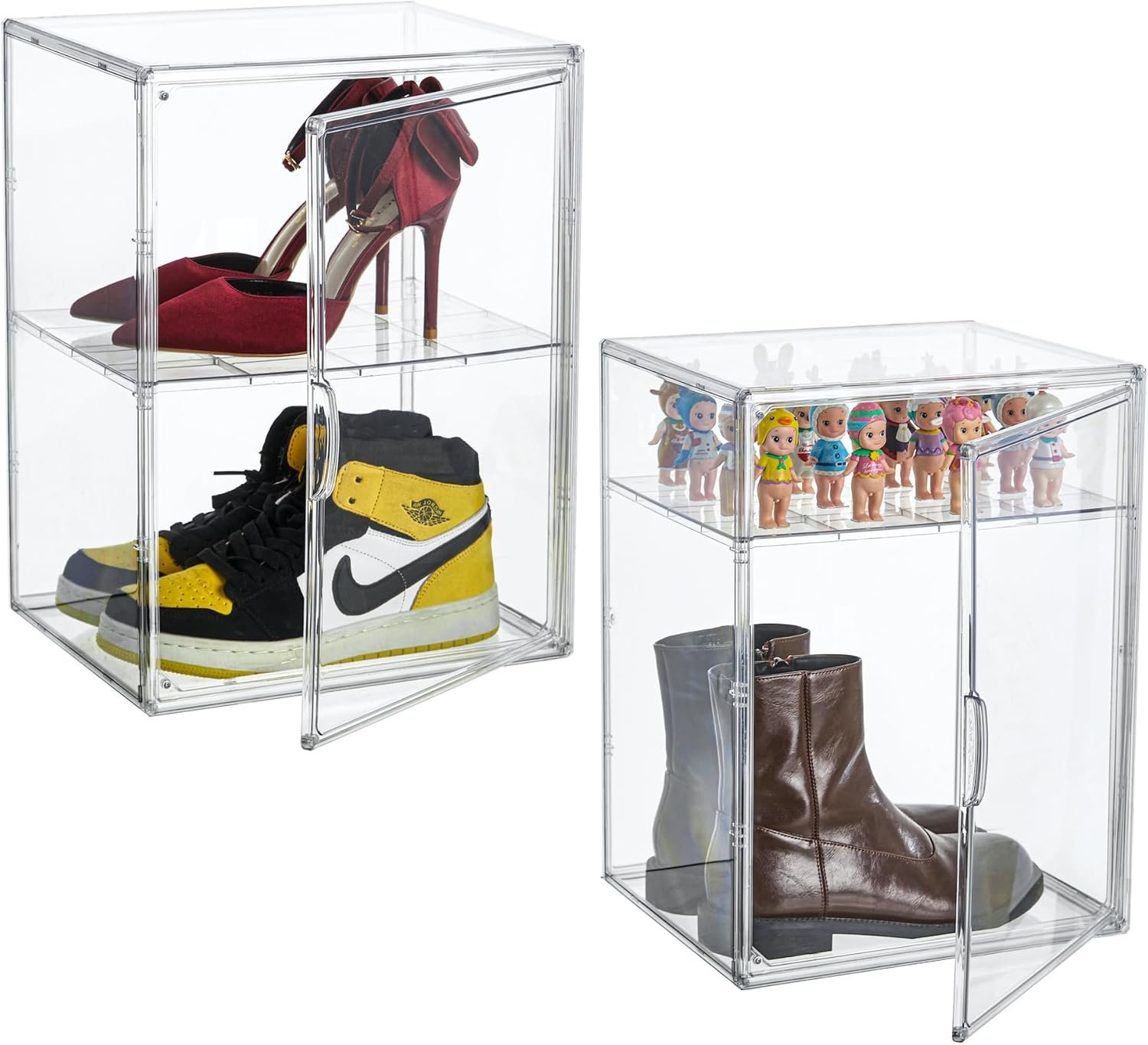oem odm xxx-large clear acrylic display case boot shoe storage boxes with an adjustable divider,2 pack 2 tiers clear plastic stackable storage bins with lids big display acrylic box with magnetic door factory & wholesale supplier