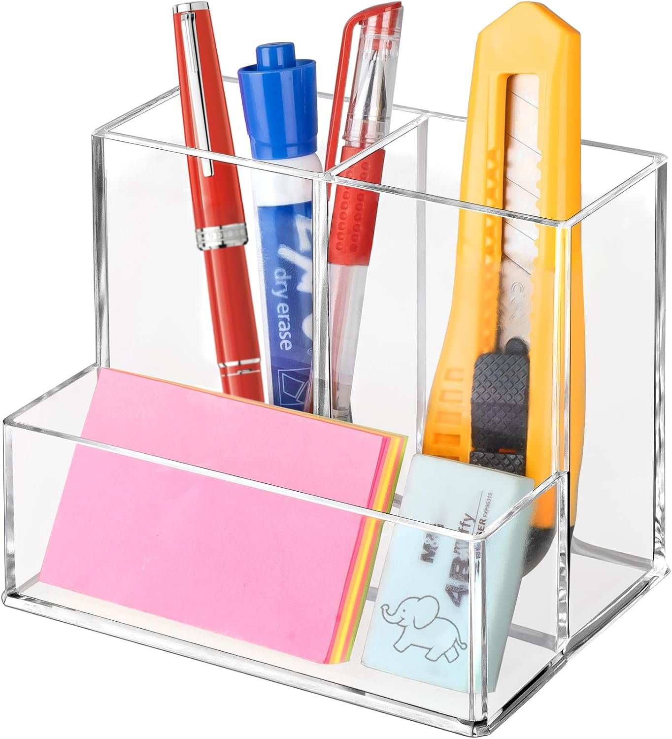 oem odm pen holder for desk, clear acrylic pencil holder for desk, marker holder with 3 compartments, pencil organizer for home, office, classroom, bathroom factory & wholesale supplier