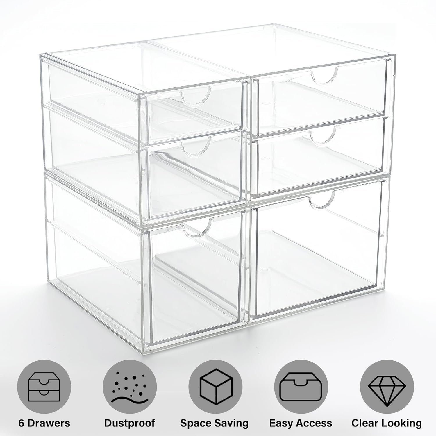 oem odm prsildan acrylic drawer makeup organizer with 6 drawers, set of 2 office desk organizers accessories, clear stackable storage drawers for vanity, countertop, craft, jewelry, art supply organization factory & wholesale supplier