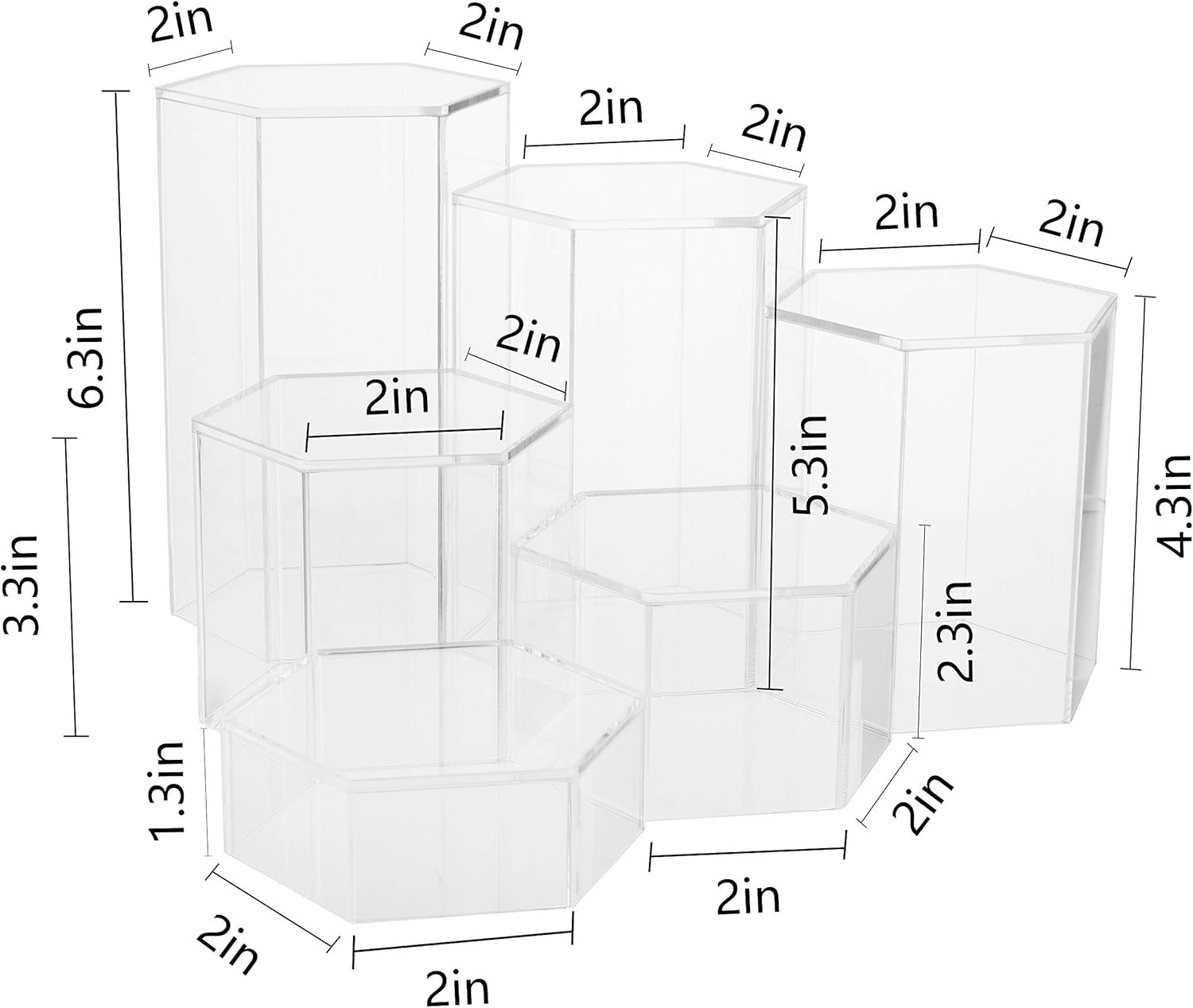 oem odm red co. crystal clear hexagonal acrylic jewelry figure showcase display riser stands with hollow bottoms | transparent - 6-pack factory & wholesale supplier