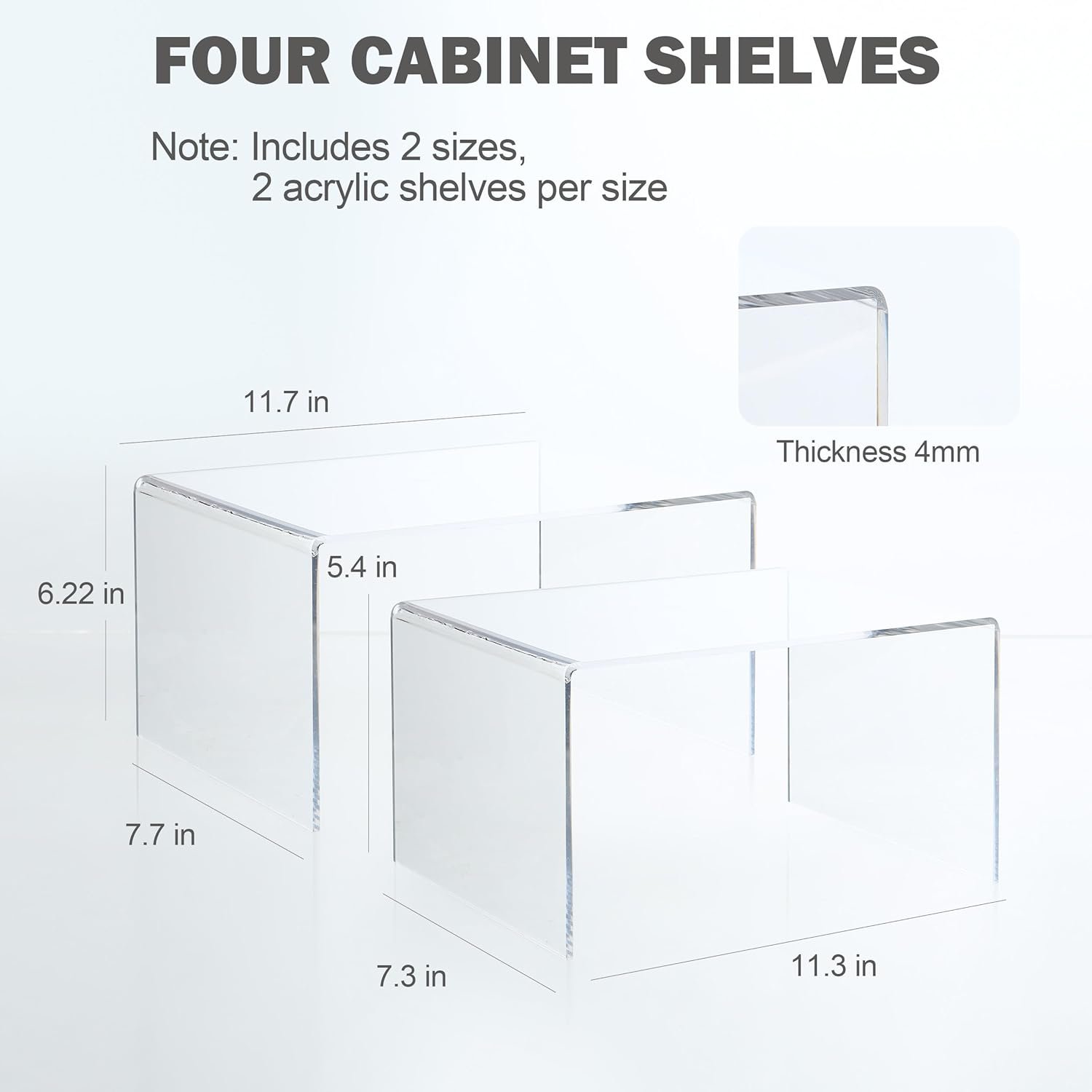 oem odm acrylic kitchen cabinet organizer shelf, spice rack, plate and cupboard storage riser, versatile pantry shelf, durable clear countertop organizer for home and kitchen(4 pcs) factory & wholesale supplier