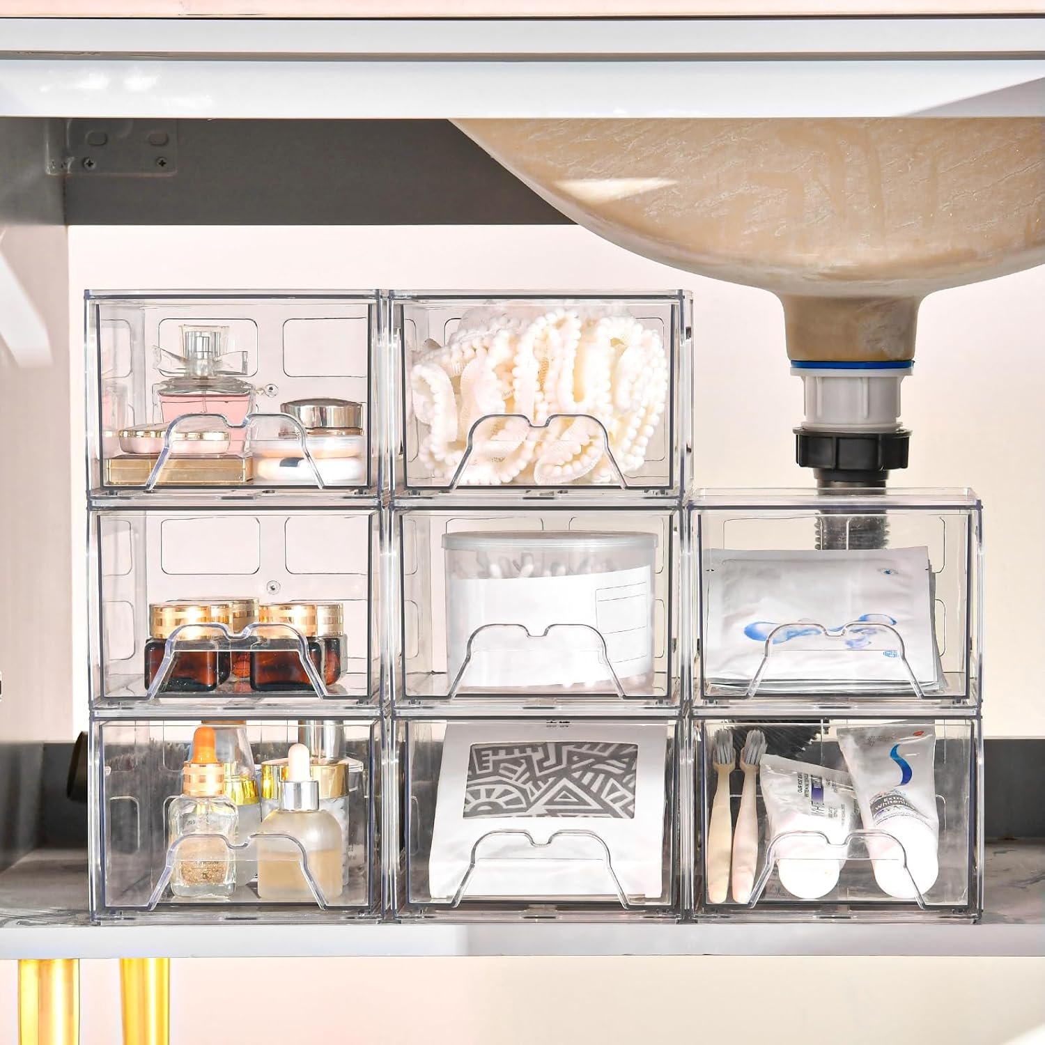 oem odm 6 pack stackable storage drawers, acrylic bathroom makeup organizer and storage,clear plastic pull out drawers for vanity, undersink, kitchen cabinet, pantry organization and storage factory & wholesale supplier