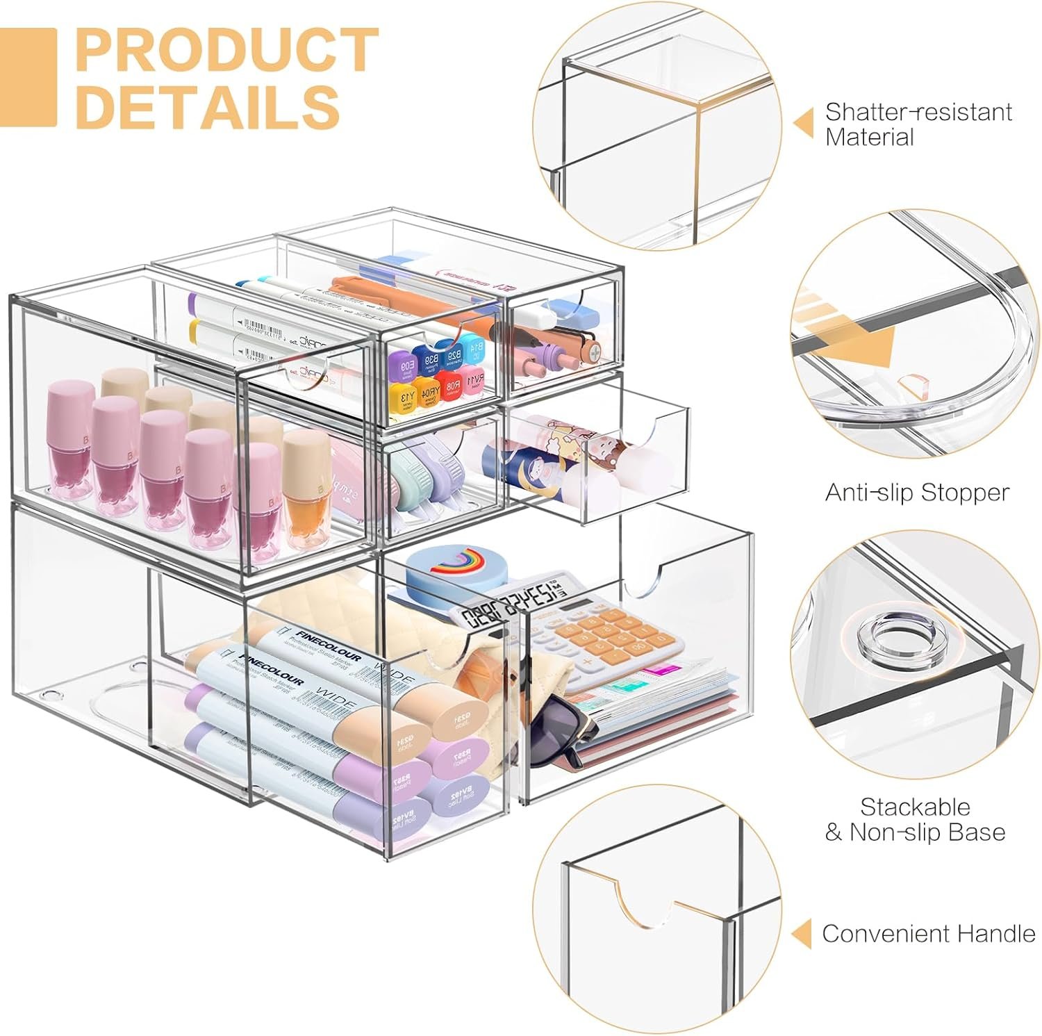 oem odm desk organizer with 7 drawers, fodiens 7 packs acrylic stackable desktop storage drawers makeup organizer, clear craft storage box cabinets for office vanity countertop bathroom bedroom factory & wholesale supplier