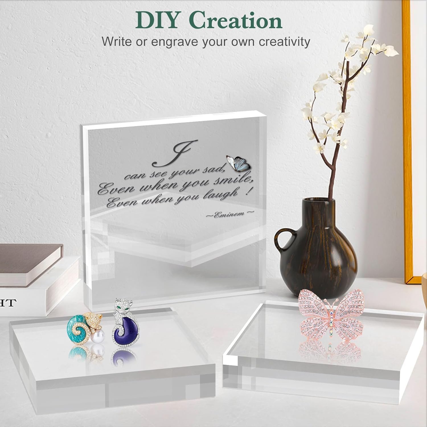 wholesale acrylic base stand 8 pack 6 x 6 x 1 inch acrylic blocks for display trophy base clear square cube riser display cylinder pedestal stands for collectibles jewelry props food display factory & supplier oem odm