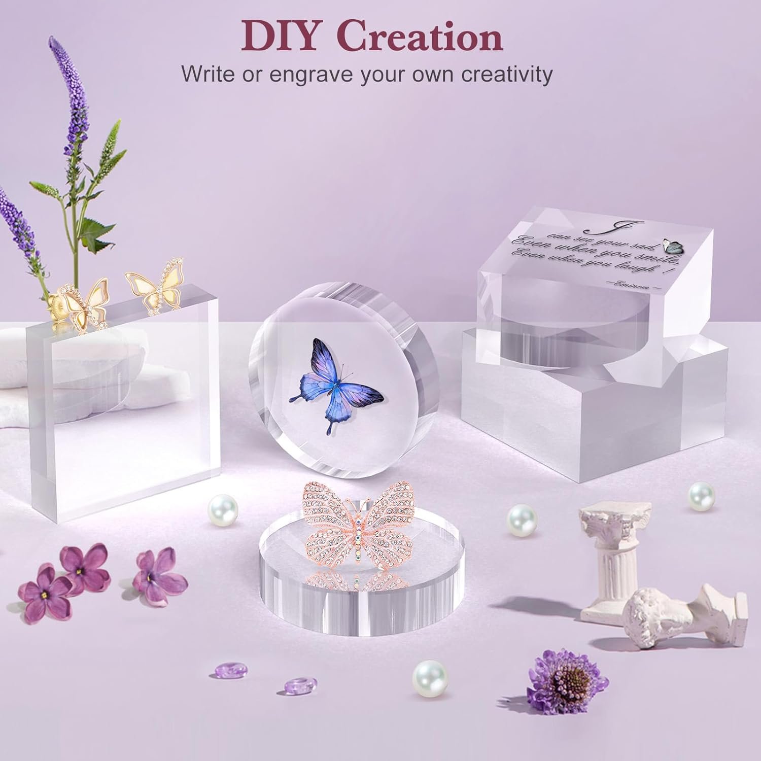 oem odm acrylic base stand 2 pieces acrylic blocks for display 4 x 4 x 1 inch clear polished block square cube riser display pedestal stands for jewelry perfume ring collection props cake factory & wholesale supplier