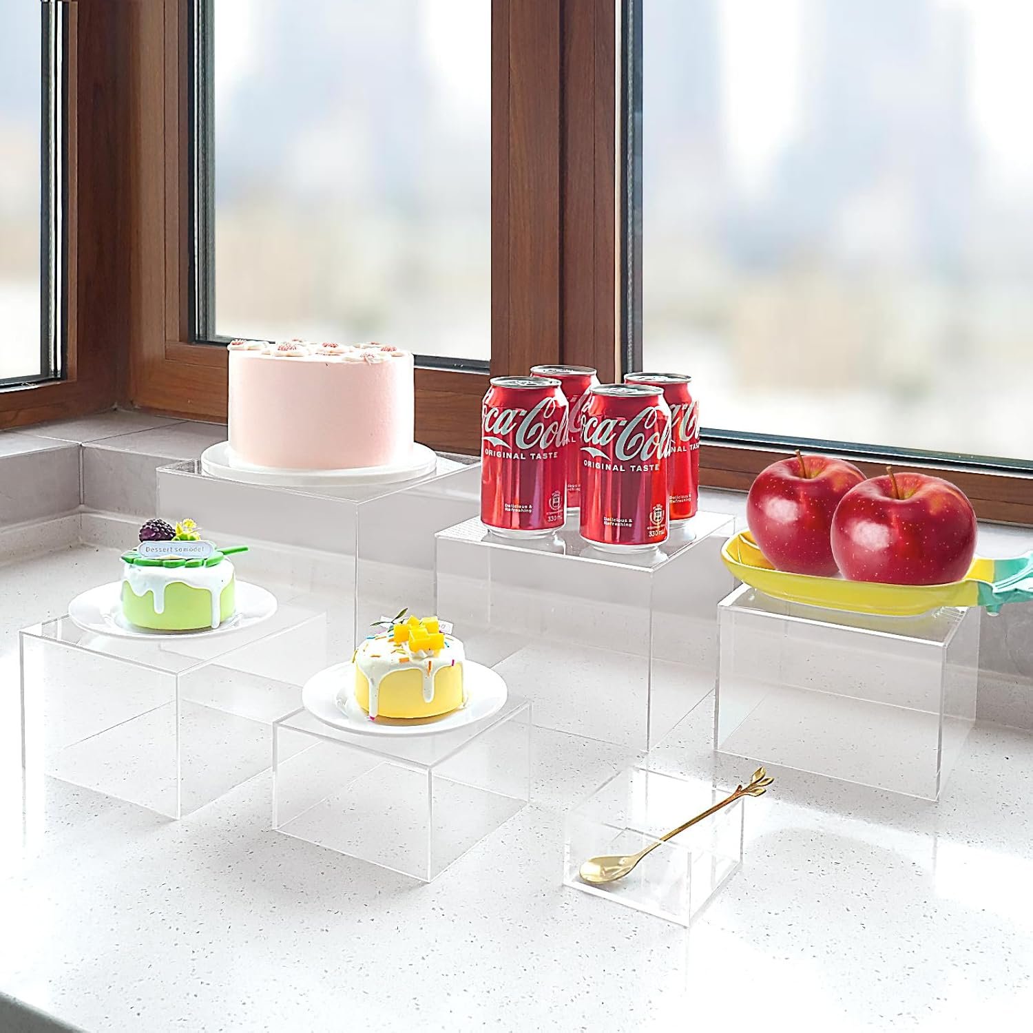 oem odm 6 pcs clear buffet risers and stands, acrylic food risers for buffet table, acrylic risers display stands for wedding party, food display, collectibles(8
