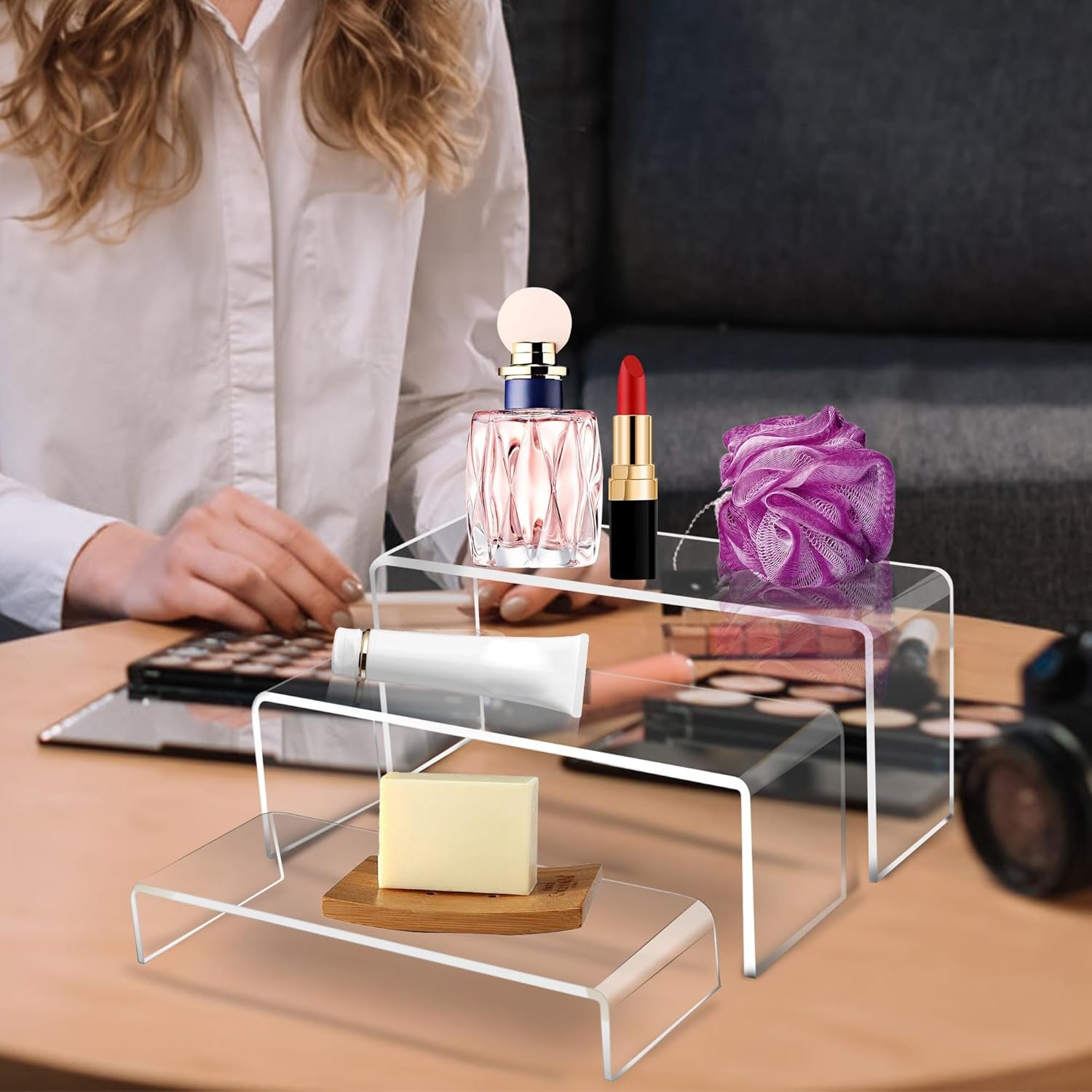 oem odm jusalpha 6 pc 10'' large clear acrylic riser set, acrylic display risers shelf showcase fixtures for jewelry, display stand for amiibo funko pop figures, cupcakes, food display, cabinet- 10 x 3.9 x 3.9 in factory & wholesale supplier