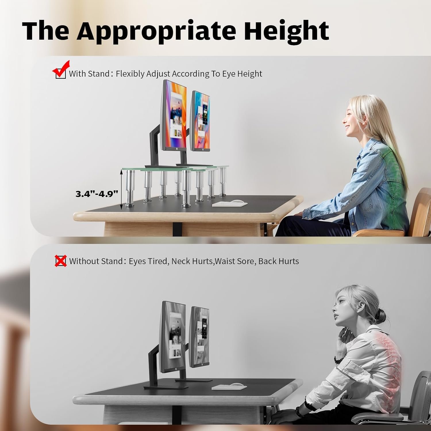 oem odm hemudu dual monitor stand -adjustable length and angle dual monitor riser, desktop organizer for pc, computer, laptop (clear) factory & wholesale supplier