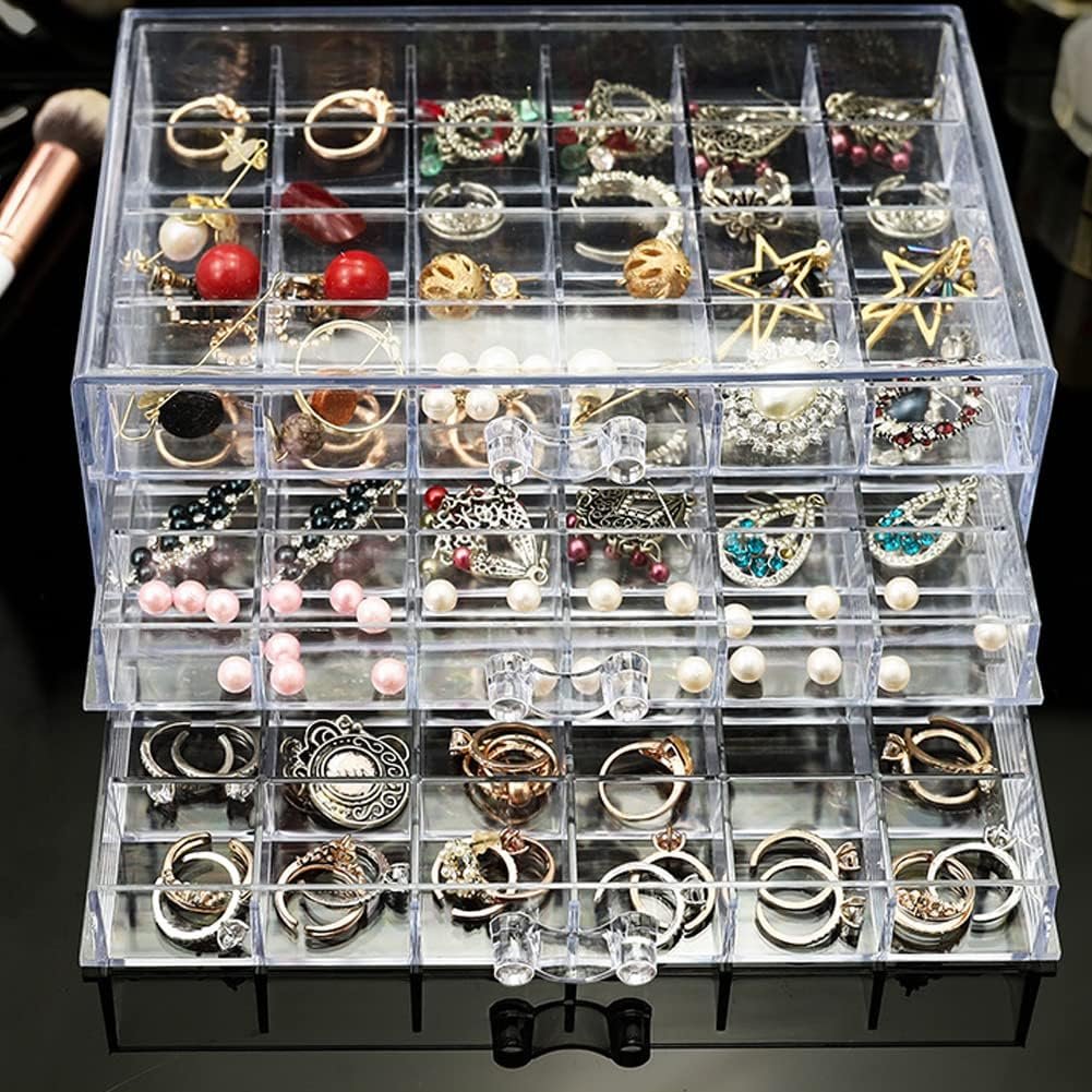 oem odm earring storage box organizer 3 drawers acrylic jewelry storage box holder transparent jewelry display stand with 72 small compartments gift for women girls (clear) factory & wholesale supplier
