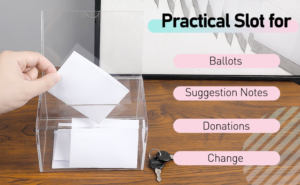 oem odm uniclife acrylic donation box for fundraising, clear suggestion box with slot and lock, ballot box with sign holder, plastic storage container for voting charity tip collection, 6.3