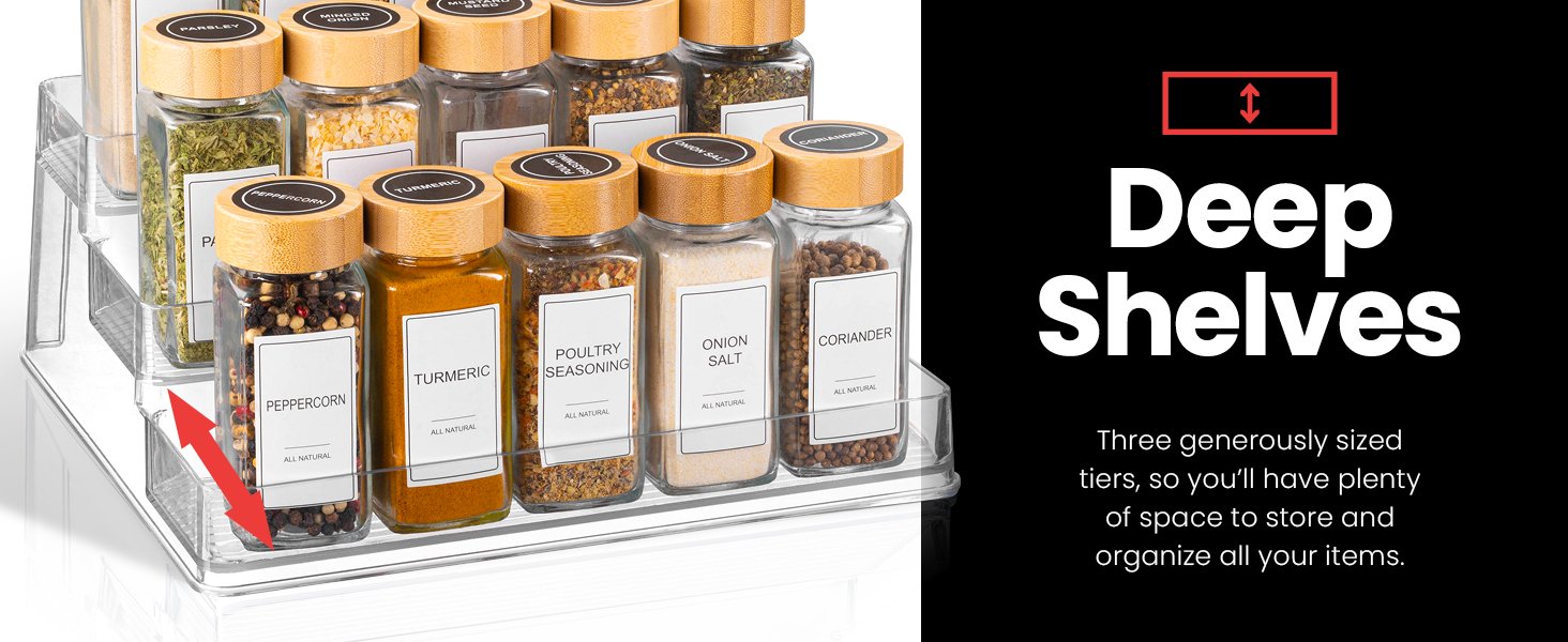 oem odm oizeir clear spice rack (2-pack) – 3-tier acrylic organizer for cabinet – deep spice shelf – 10.4 x 9.6 x 4 inches – holds seasoning and condiments factory & wholesale supplier