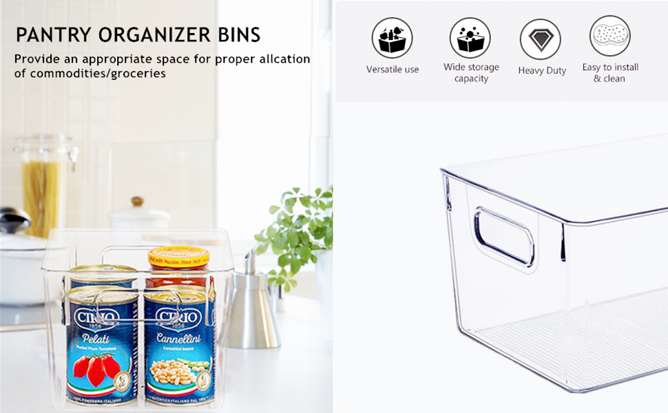 oem odm set of 8 clear plastic storage bins, pantry organization and storage, transparent, plastic, 4 small + 4 large factory & wholesale supplier