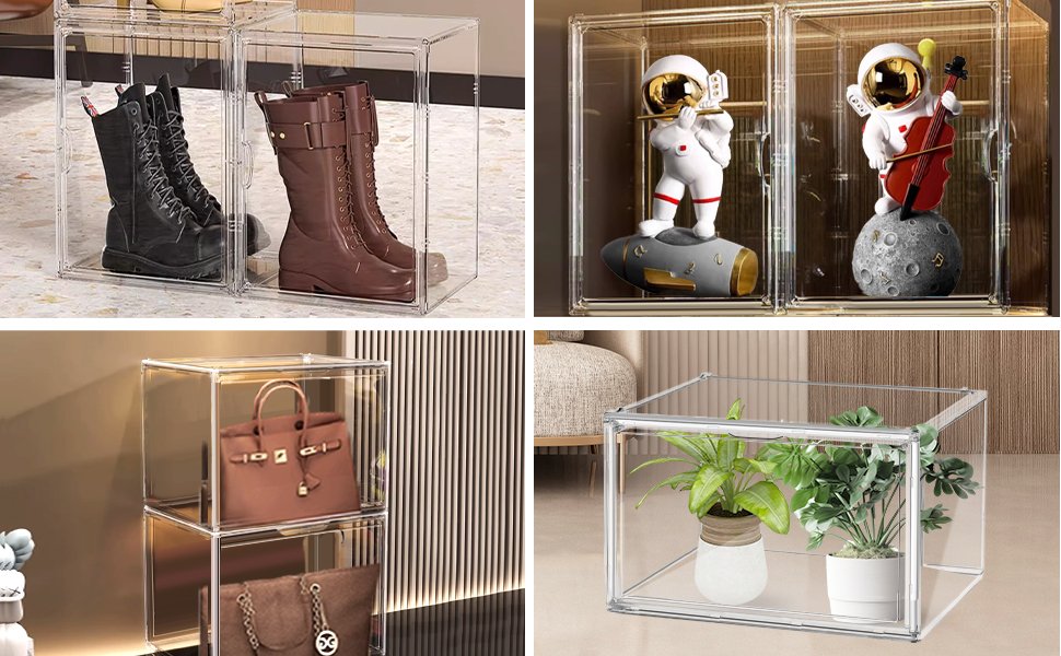 oem odm xx-large acrylic box, extra large boots shoe display case, clear sneaker storage stackable purse handbag organizer shoe boxes with magnetic door factory & wholesale supplier