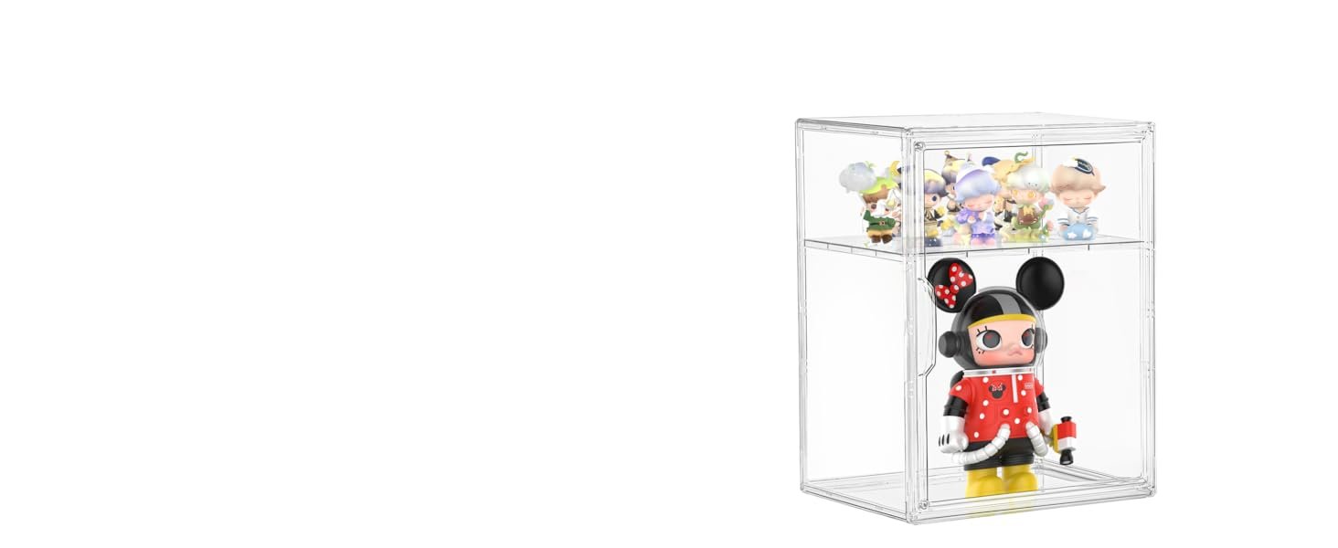 wholesale acrylic display case for collectibles, clear storage bin with 3 adjustable layers and1 removable divider, stackable clear storage box with magnetic door for figures, home or office,large,2pack factory & supplier oem odm