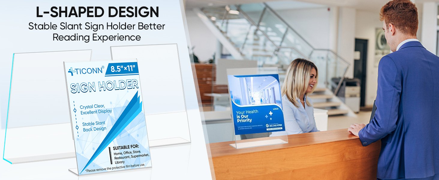 wholesale ticonn 8.5 x 11 acrylic sign holder, l shape clear sign stand for displaying, plastic paper holder for office, store, restaurant (vertical 3 pack) factory & supplier oem odm