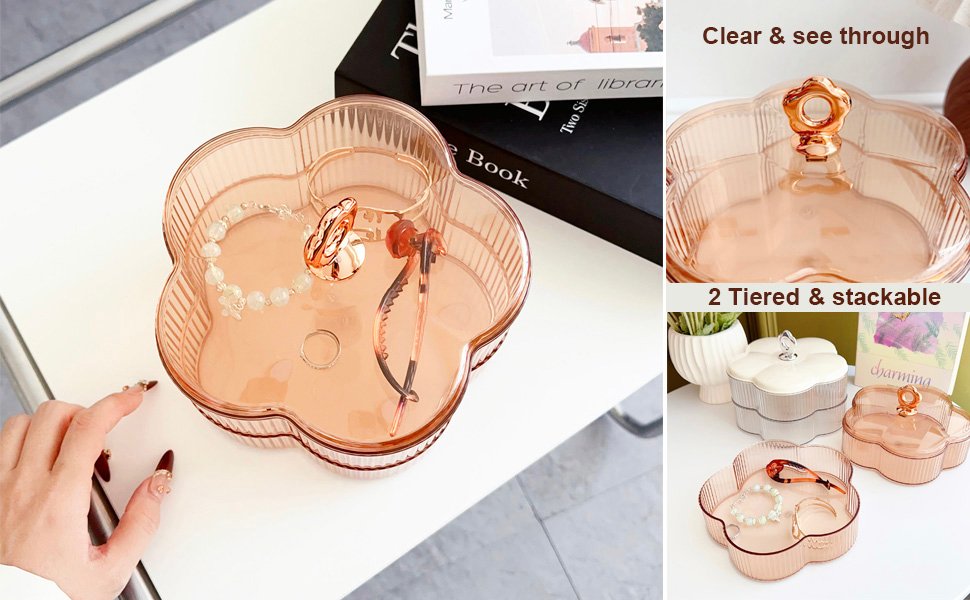 oem odm wlz acrylic clear jewelry organizer box 2-layer with handle, cute floral shaped jewelry storage box earrings rings holder with lid necklaces bracelets container boxes for women girls (clear white) factory & wholesale supplier