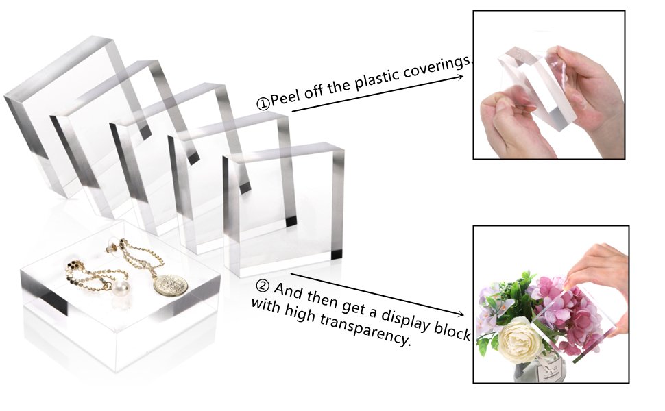 wholesale hacaroa 6 pieces acrylic square display block, 3 x 3 x 1 inches clear polished acrylic cube risers, solid jewelry display pedestal stand showcase holder base for ring, perfume, photography props factory & supplier oem odm