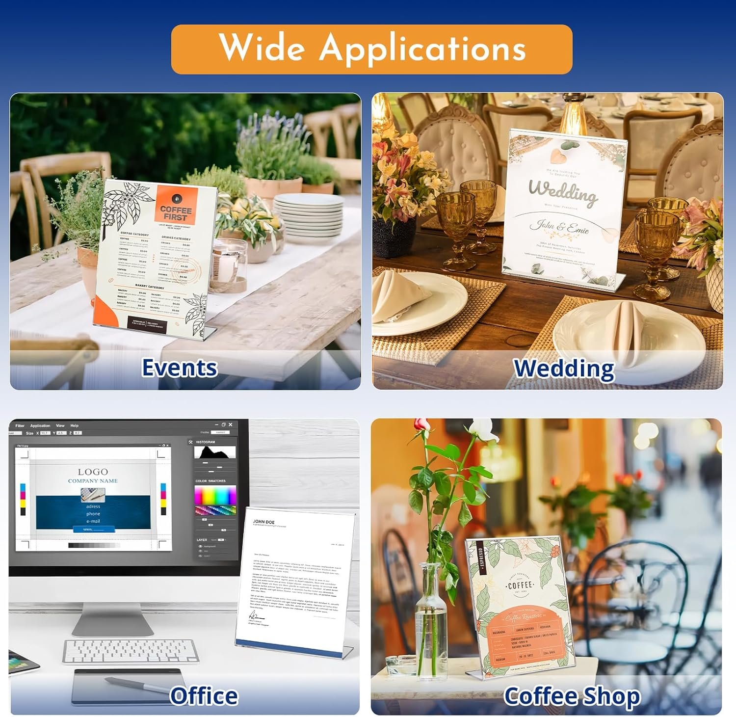 wholesale 12 pack acrylic sign holder 8.5 x 11, clear desktop acrylic display stands, l shape sign holder, plastic flyer stand for displaying posters picture flyers menu factory & supplier oem odm