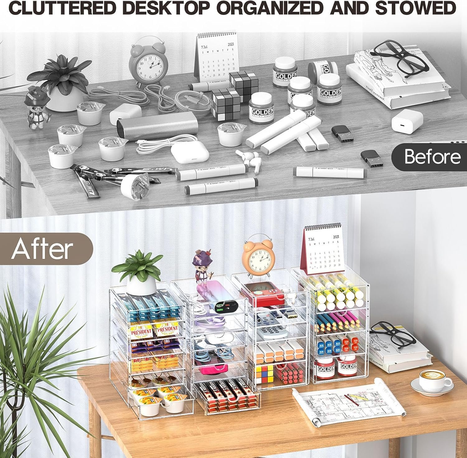 oem odm acrylic drawer organizers - 21 drawers 4 set - clear storage drawers for office supplies - stackable makeup organizer - dustproof desk organizers for makeup, jewelry, pen, stationary factory & wholesale supplier