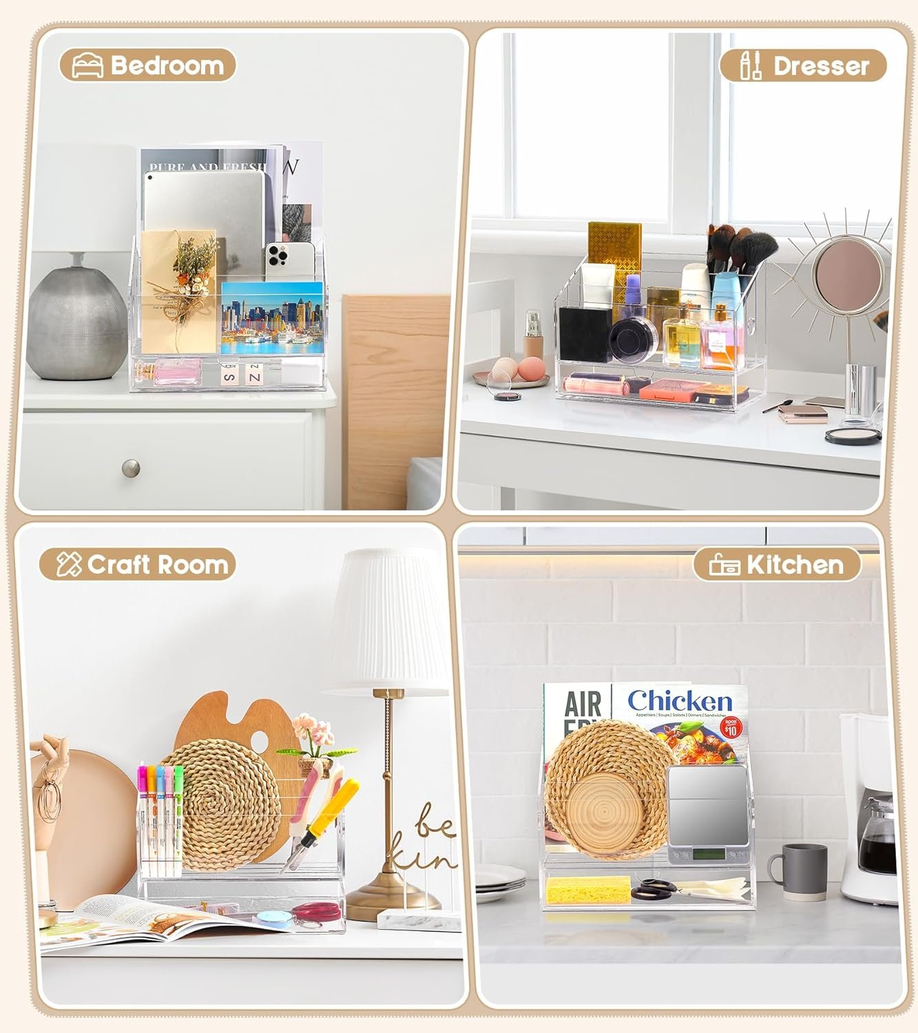 oem odm acrylic desk organizer, clear countertop file organizer with drawer, office mail document paper sorter, 3 compartments, smalll factory & wholesale supplier