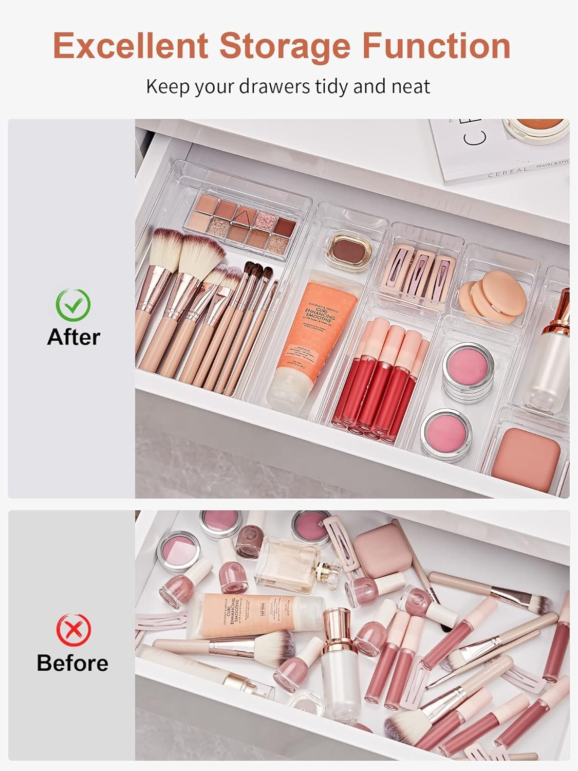 oem odm smartake 22-piece drawer organizer with non-slip silicone pads, 4-size clear desk drawer organizer trays storage tray for makeup, jewelries, utensils in bedroom dresser, office and kitchen, clear factory & wholesale supplier