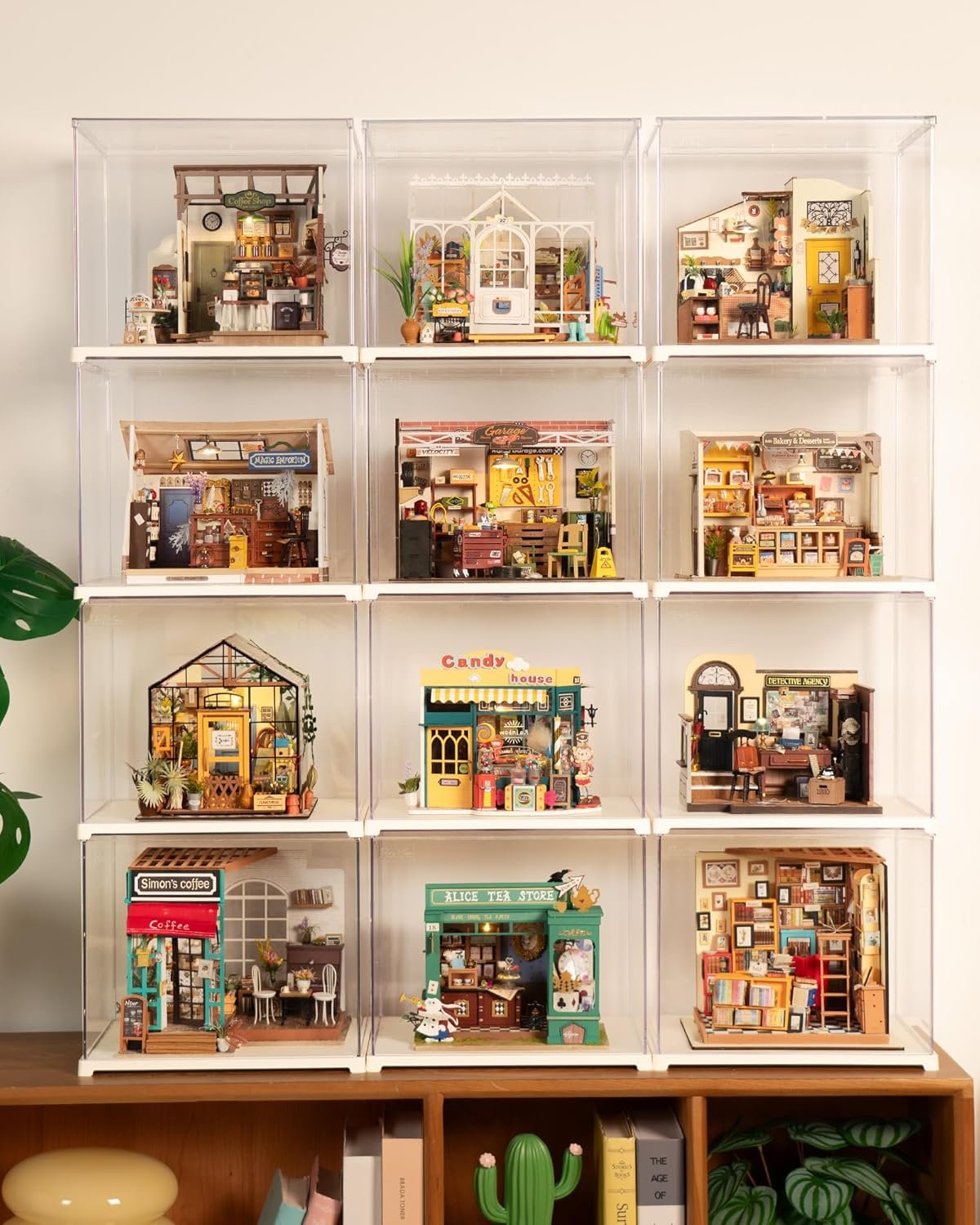 oem odm rowood display box,dustproof acrylic display case for miniature house kit,book nook,3d puzzle(11.3x9.3x9.6inch) factory & wholesale supplier