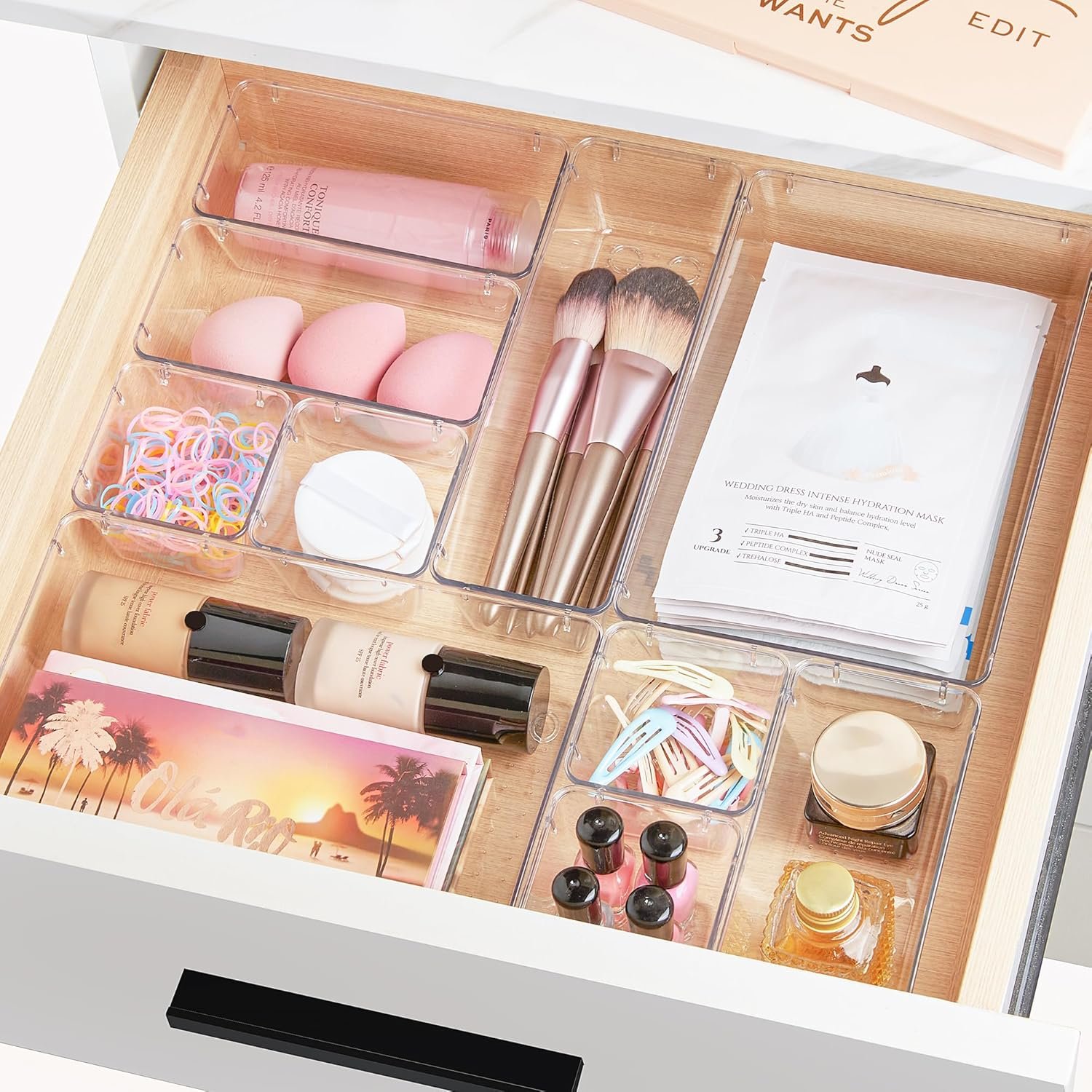 oem odm vtopmart 25 pcs clear plastic drawer organizers set, 4-size versatile bathroom and vanity drawer organizer trays, storage bins for makeup, bedroom, kitchen gadgets utensils and office factory & wholesale supplier