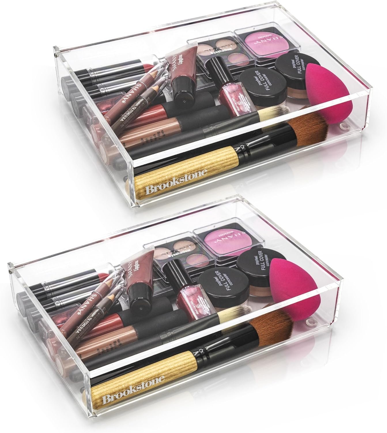 oem odm brookstone [2 pack makeup organizer acrylic storage with lid, clear plastic display box, two piece cosmetic case measuring 7.75” x 5.25” x 1.8… factory & wholesale supplier