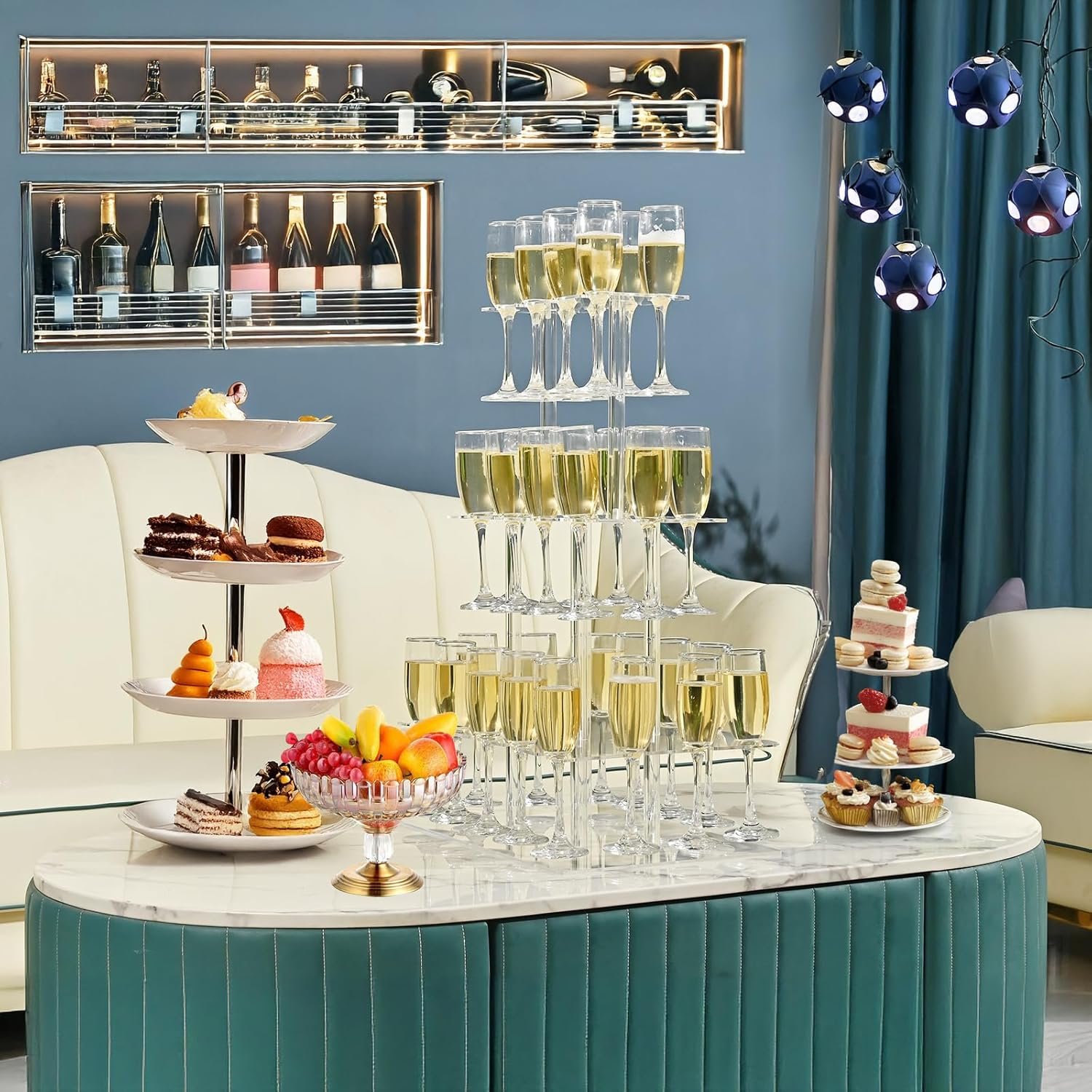 wholesale rectangle acrylic champagne tower display rack stand, 3 tier floating sight flute holder with 32 slots for party, wedding, school, celebration, 17.3x11.8x25.5 inch factory & supplier oem odm