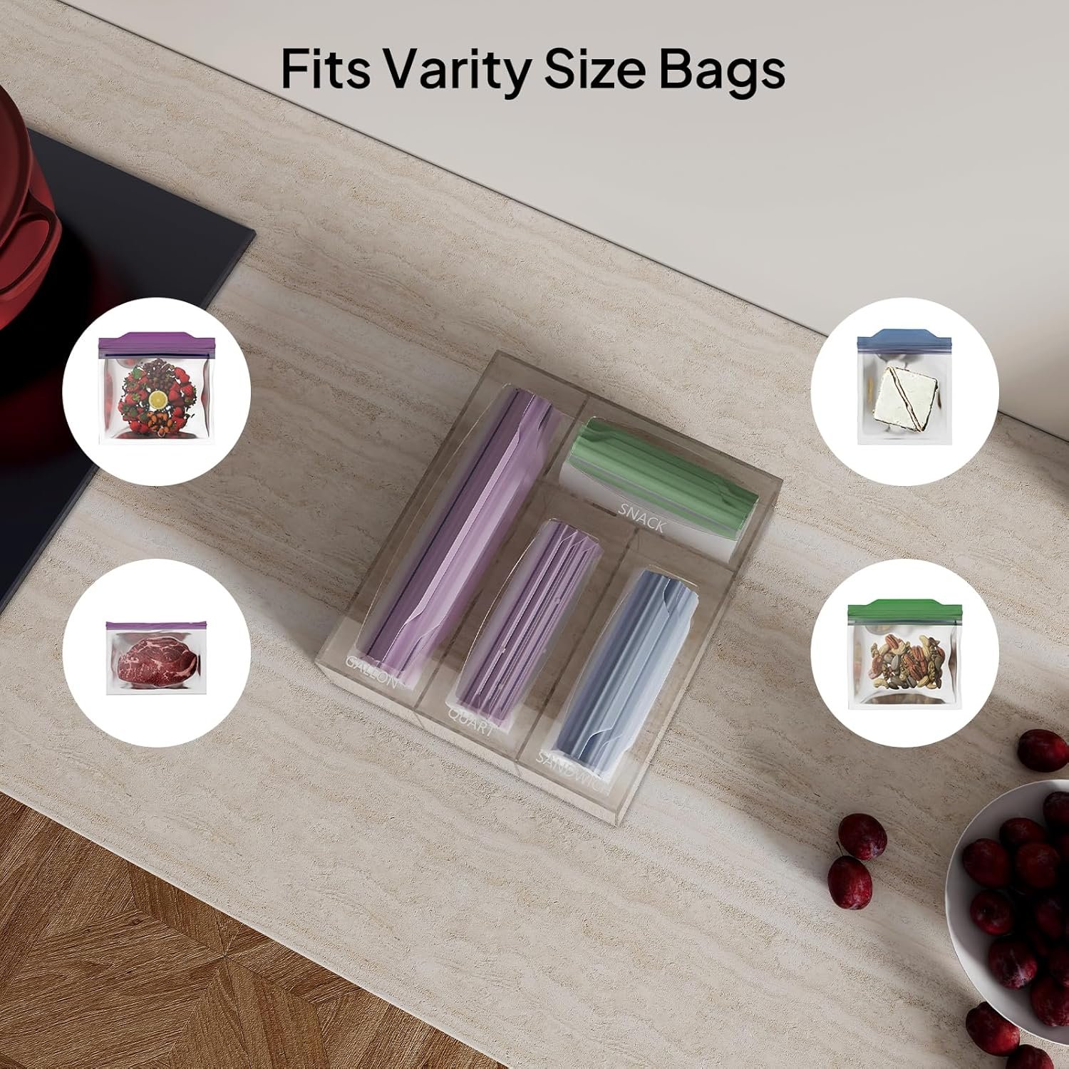 oem odm aquiver acrylic bags storage organizer - baggie bags drawer organizer & plastic food storage bags holder - compatible with gallon, quart, sandwich, snap, freezer, slider bags (clear) factory & wholesale supplier