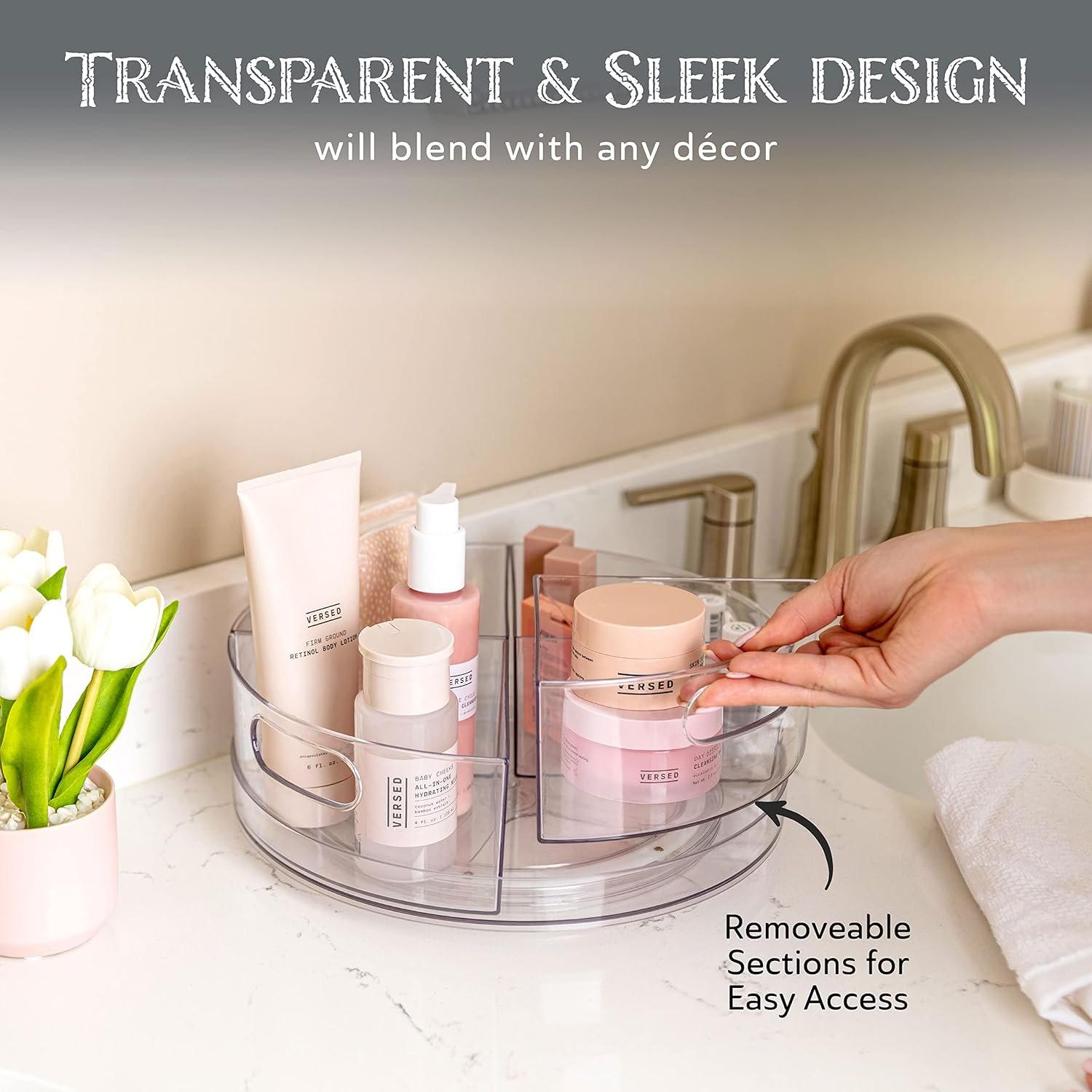oem odm oizeir lazy susan turntable - clear acrylic, removable sections, rotates 360 degrees. easily organize your fridge, cabinet or counter. great carousel storage for food, spices, cosmetics. (4-sections) factory & wholesale supplier