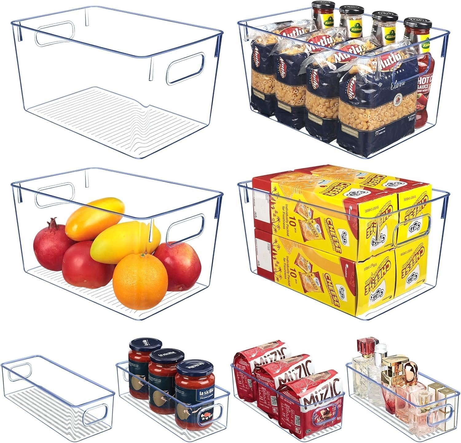 oem odm set of 8 clear plastic storage bins, pantry organization and storage, transparent, plastic, 4 small + 4 large factory & wholesale supplier