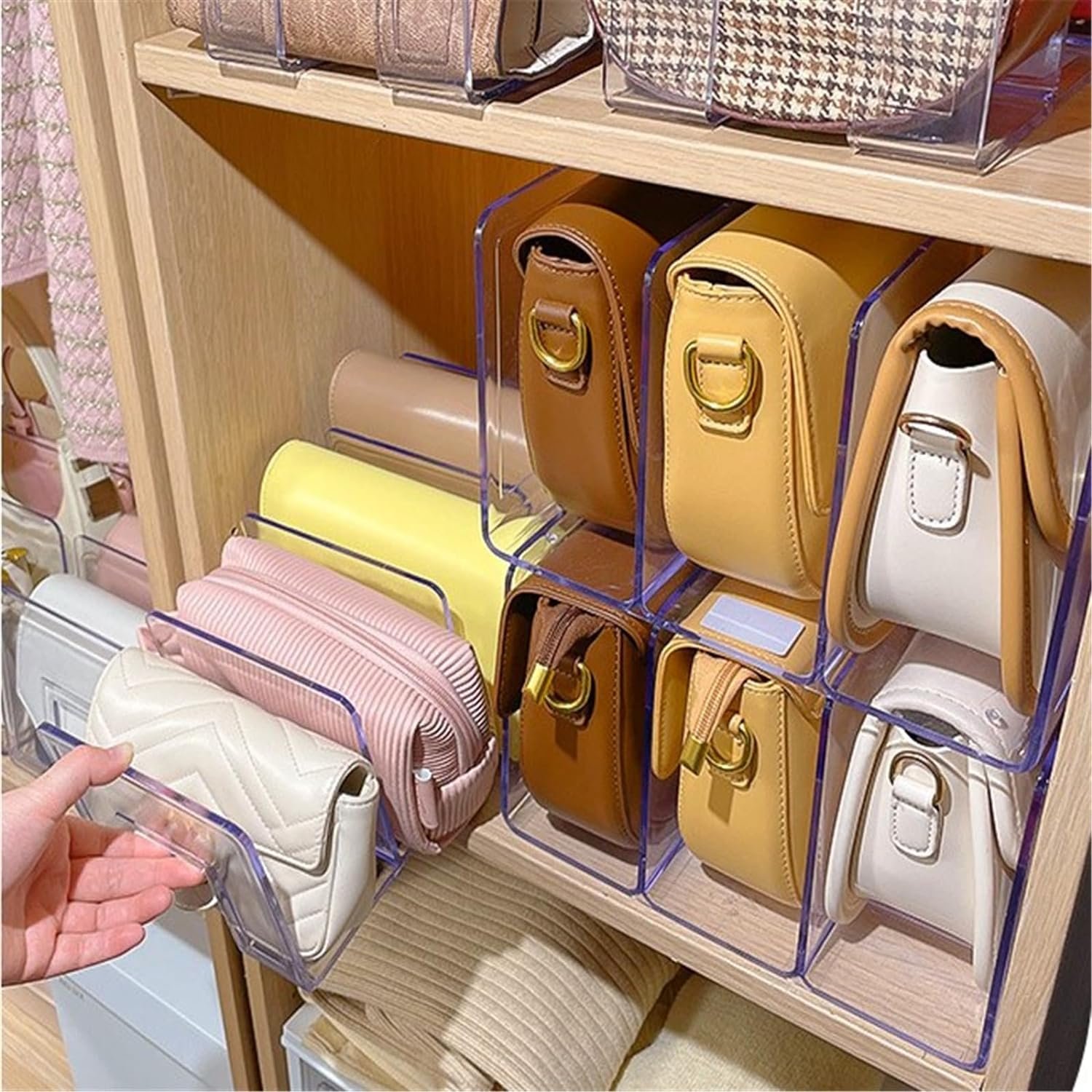 oem odm yageli clear acrylic desk file sorter purse/handbag organizer clutch divider mesh folder office supplies stand bookshelf (3 sections) (2pack-4sections) factory & wholesale supplier