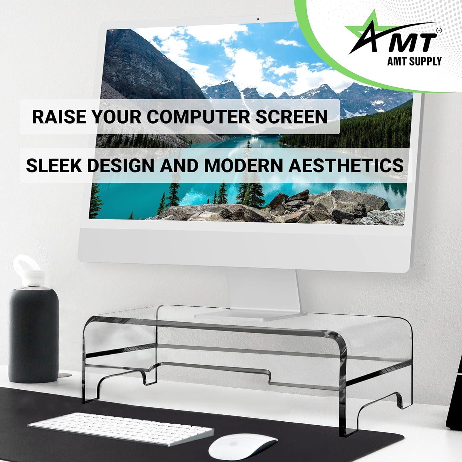 oem odm amt clear acrylic monitor stand riser 2 tier, 5.5 inches high clear computer desk organizer shelf for multi media pc storage laptop factory & wholesale supplier