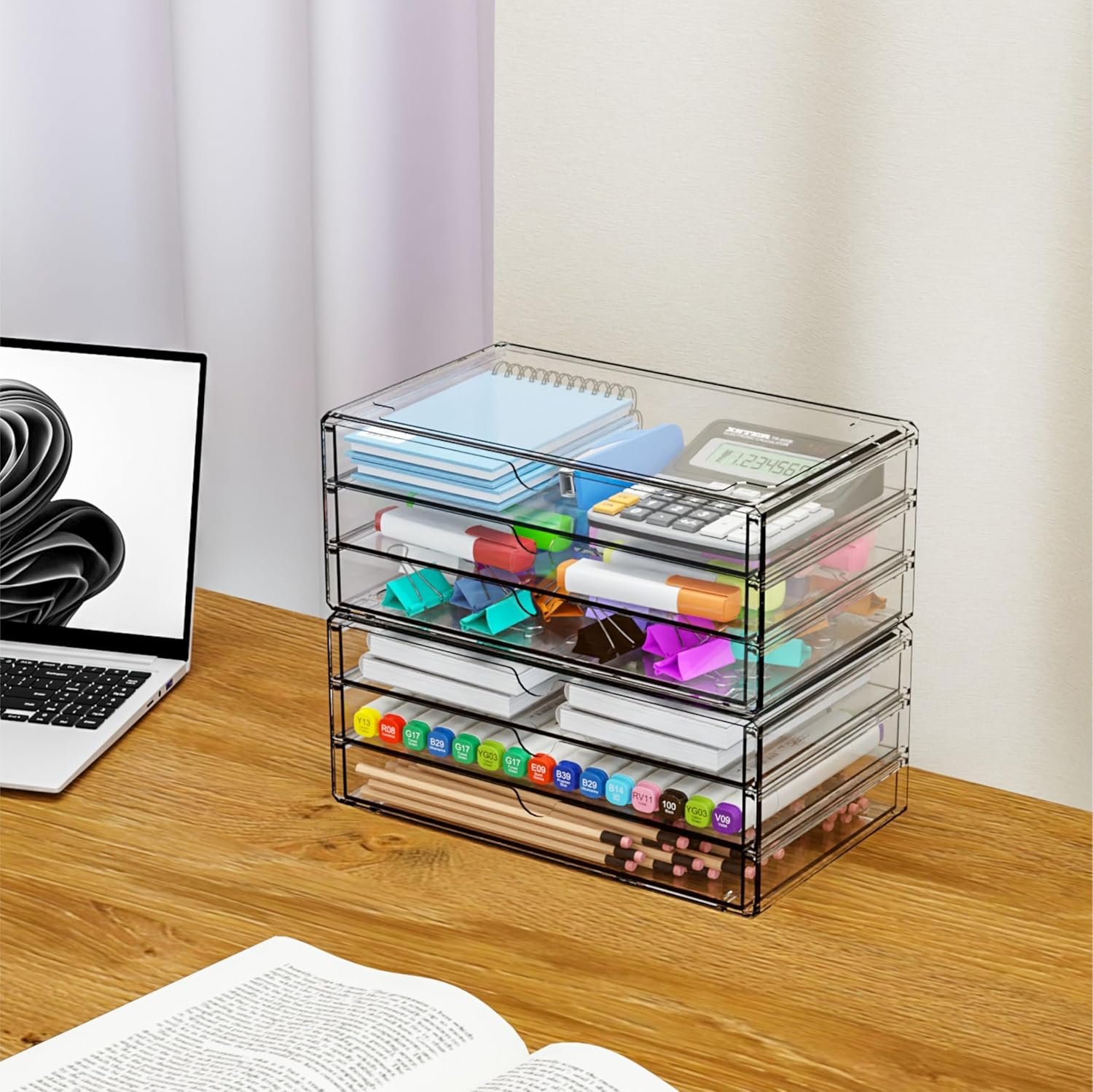 oem odm yieach 2 pack acrylic storage drawers with 6 drawers,stackable desk organizer and makeup organizer,large clear office supplies organizer for pen,stationary,palettes,arts craft organizers and storage factory & wholesale supplier