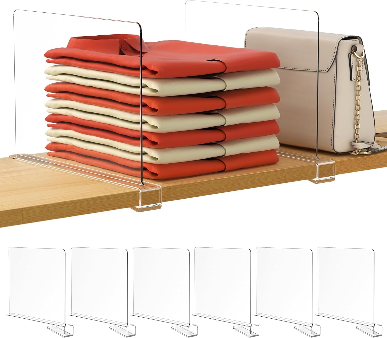 oem odm hblife 6 pack closet organizers and storage, clear shelf dividers, vertical purse organizer for closet perfect for sweater, shirts, handbags in bedroom and kitchen, acrylic bookshelf for organization factory & wholesale supplier