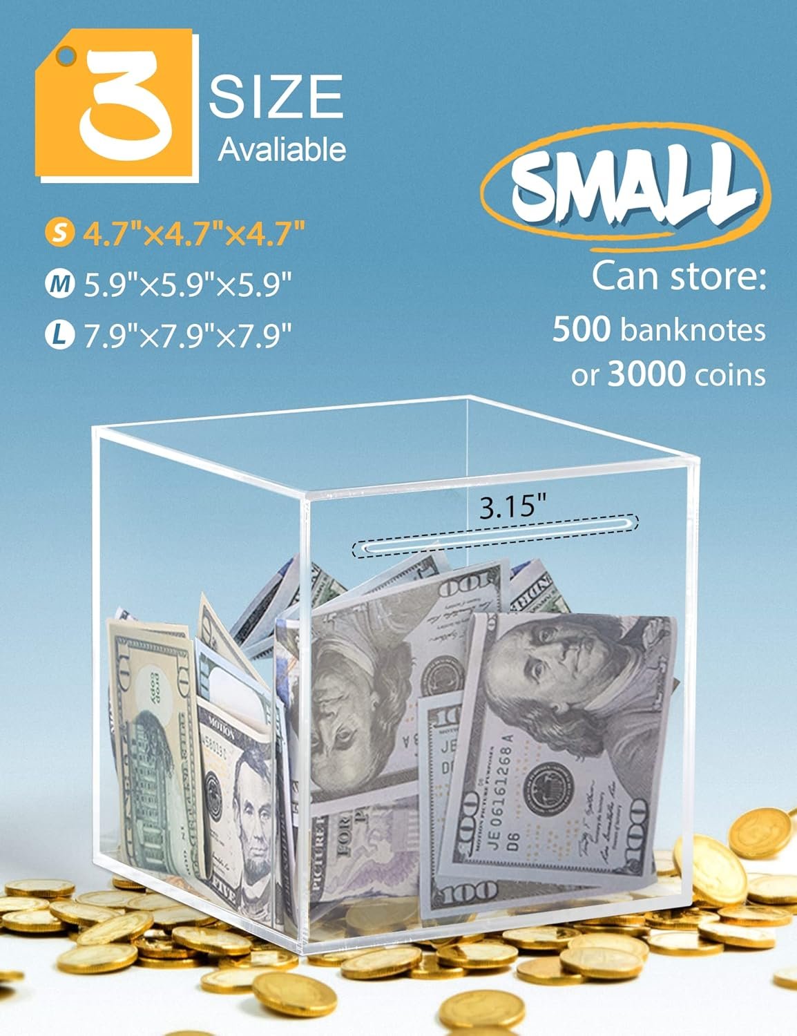 oem odm clear acrylic piggy bank for adults kids, clear money saving box must break to open, unopenable piggy bank for cash coins - 4.72