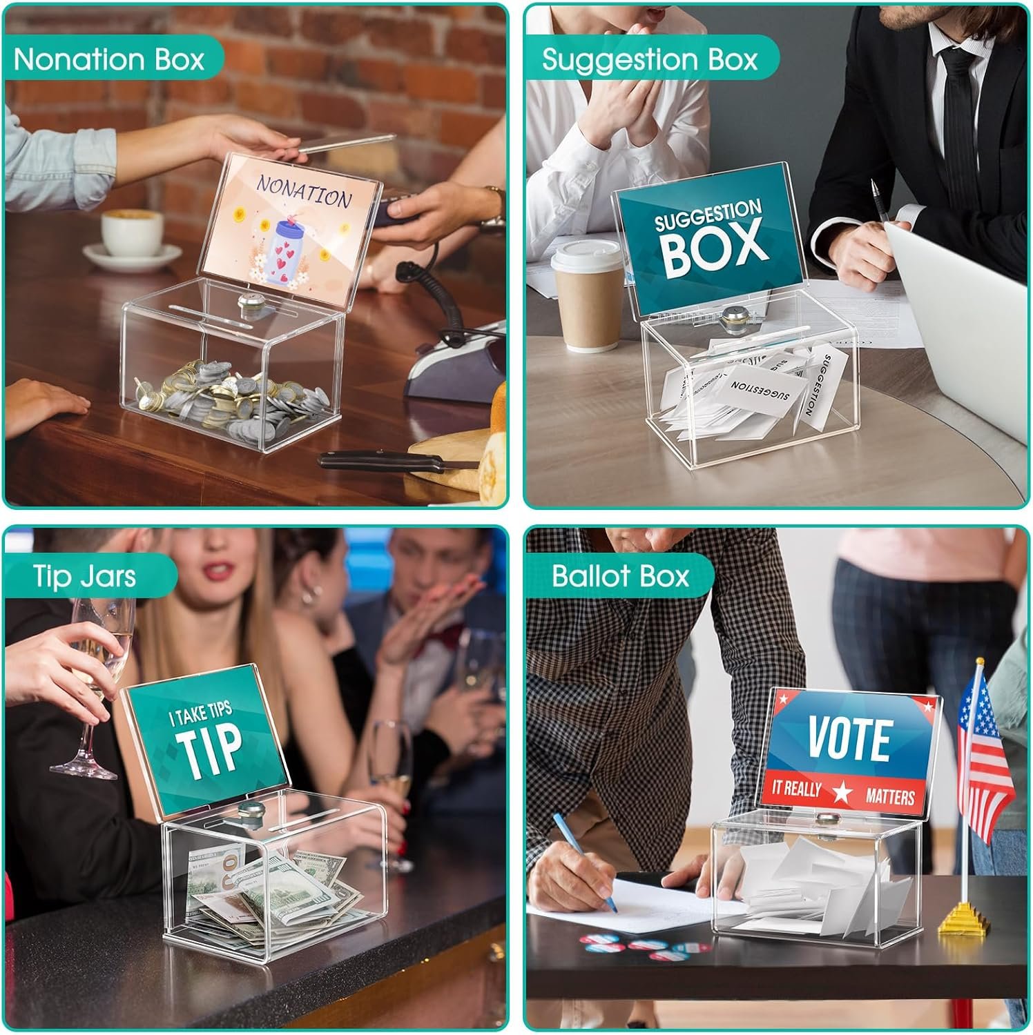 oem odm maxgear acrylic donation box with lock and sign holder, clear ballot box donation boxes for fundraising (6.2