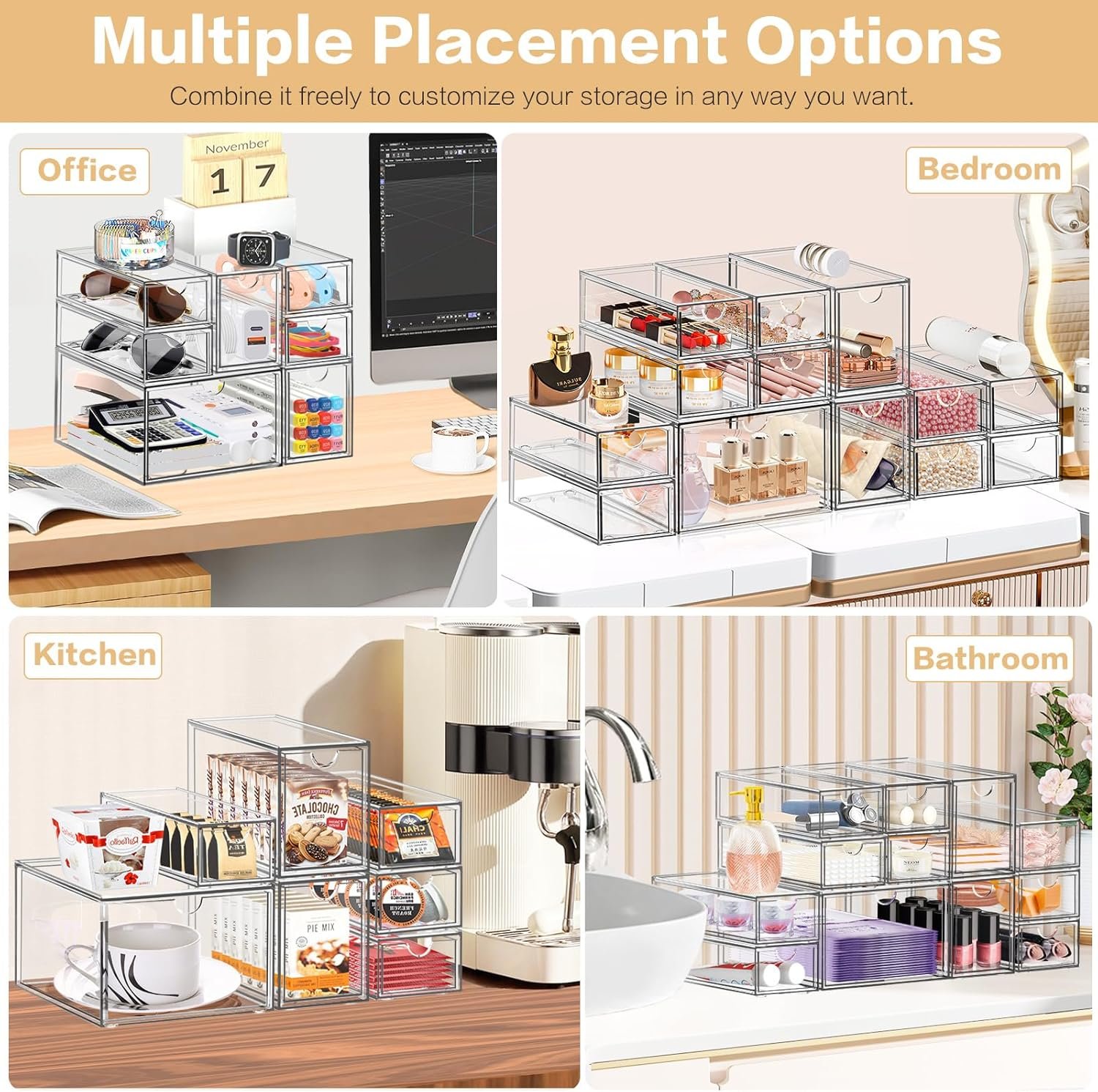 oem odm desk organizer with 7 drawers, fodiens 7 packs acrylic stackable desktop storage drawers makeup organizer, clear craft storage box cabinets for office vanity countertop bathroom bedroom factory & wholesale supplier