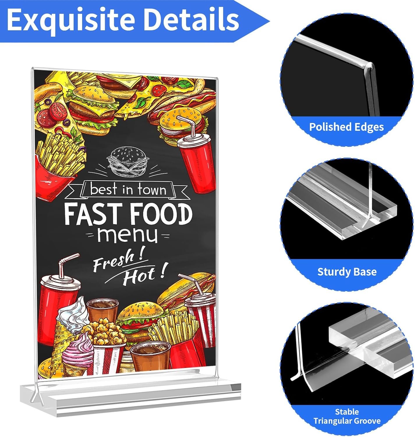 wholesale acrylic sign holder 5x7，3 pack vertical clear display stand，double-sided table top sign holder，acrylic paper display stand suitable for office, home, show fair, restaurants, stores, hotels factory & supplier oem odm