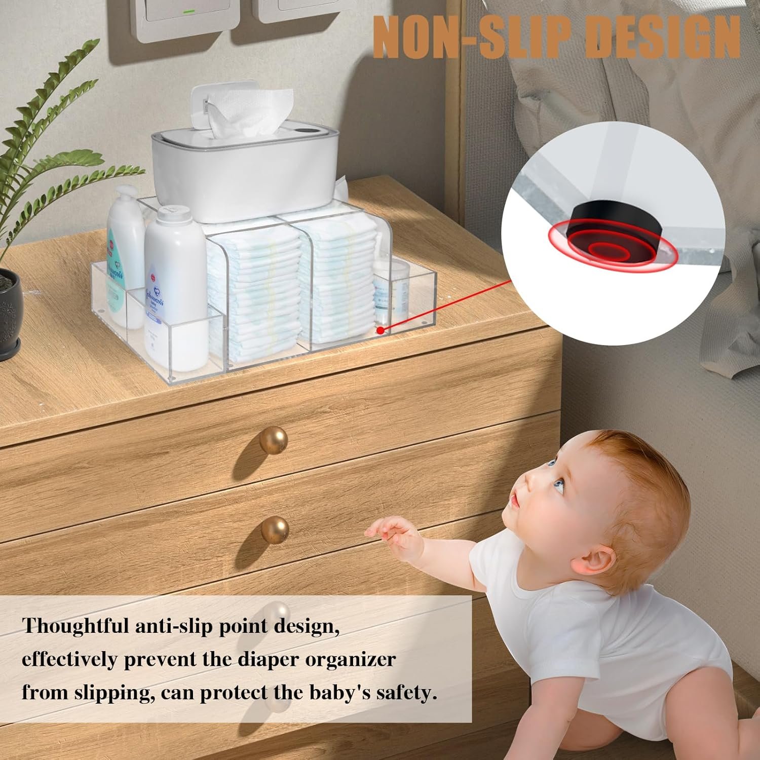 oem odm diaper caddy, baby changing table organizer, detachable clear acrylic diaper storage for wipe dispenser, wipe warmer and other diapering essentials factory & wholesale supplier