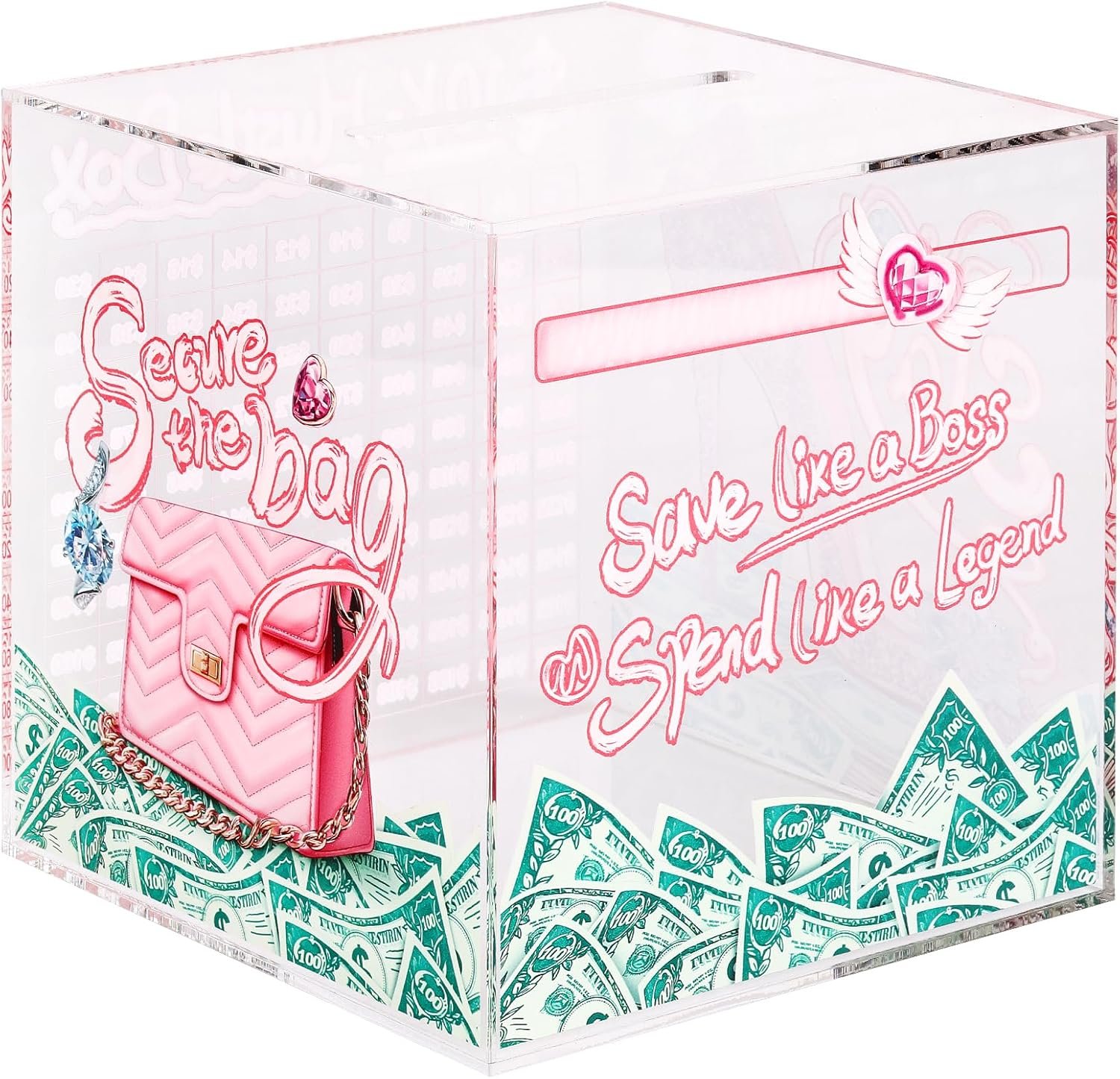 oem odm 10k smash box money saving challenge, clear acrylic piggy bank for adults, break to open cash vault, cash and coin collection box, size large (6.7 inch) factory & wholesale supplier