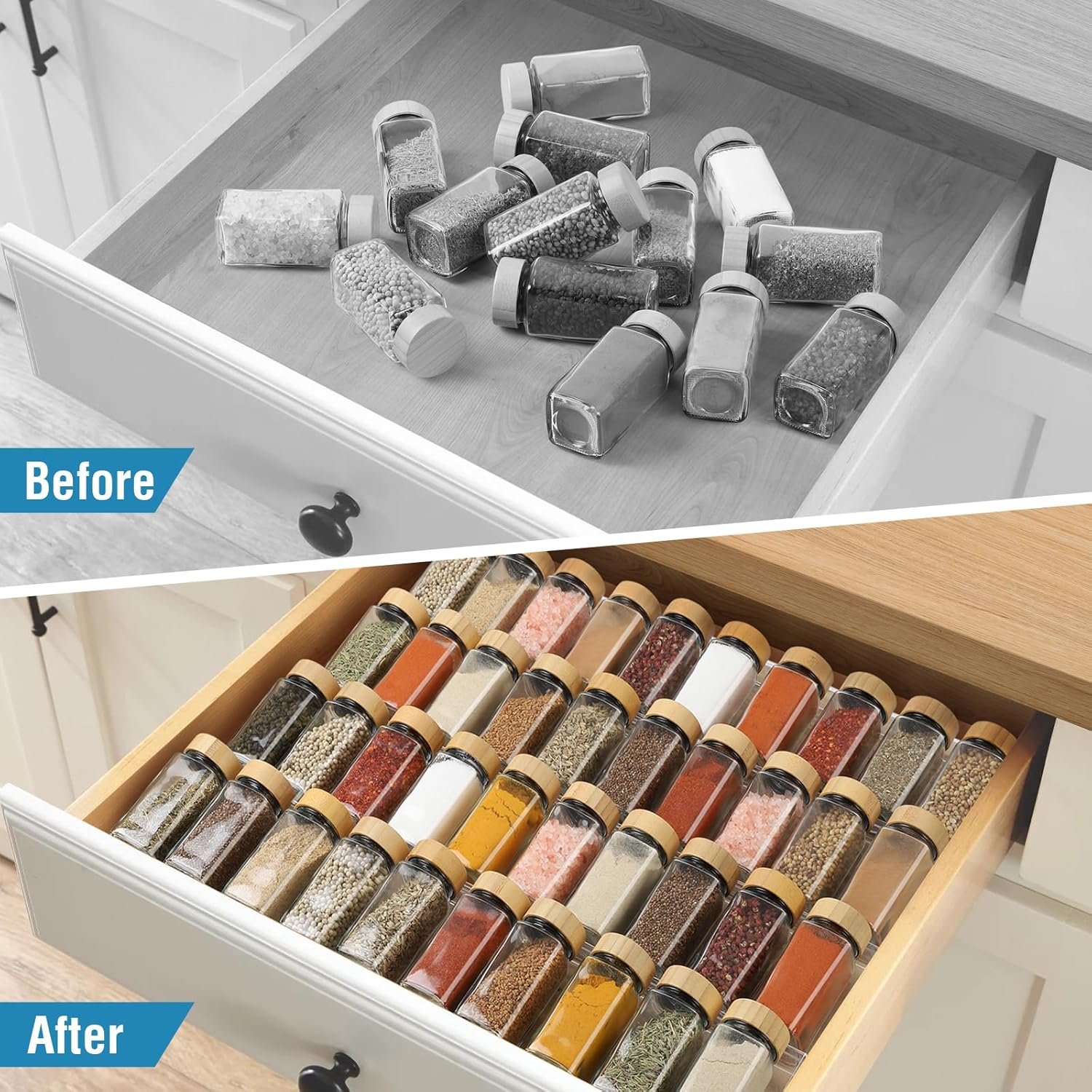 oem odm spice drawer organizer 4 tier, acrylic seasoning organizer rack, clear spice rack tray, kitchen seasoning jars drawers insert (jars not included/ expandable from 9